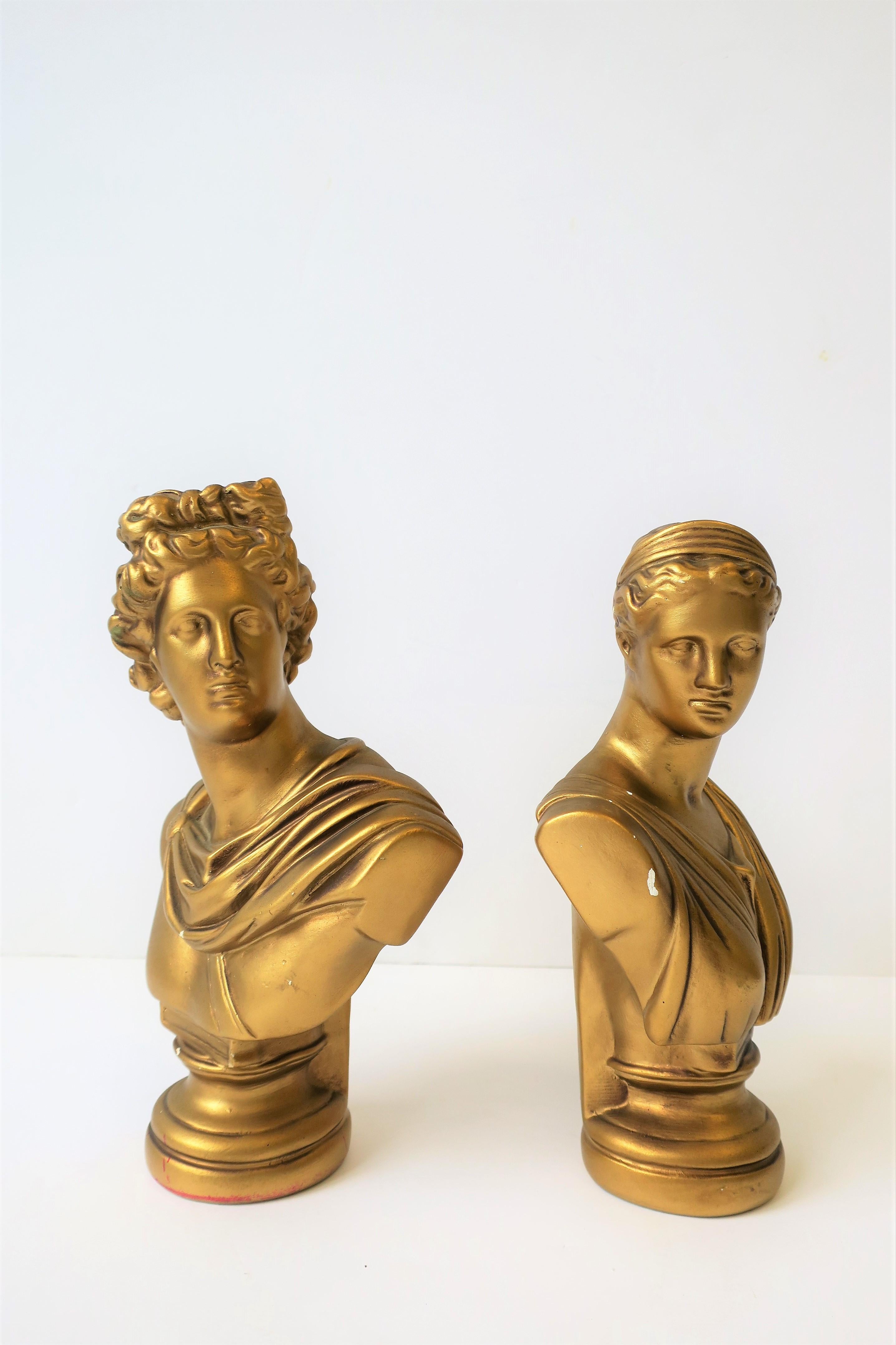 Pair of Midcentury Italian Gold Plaster Classic Roman Bust Sculptures 5