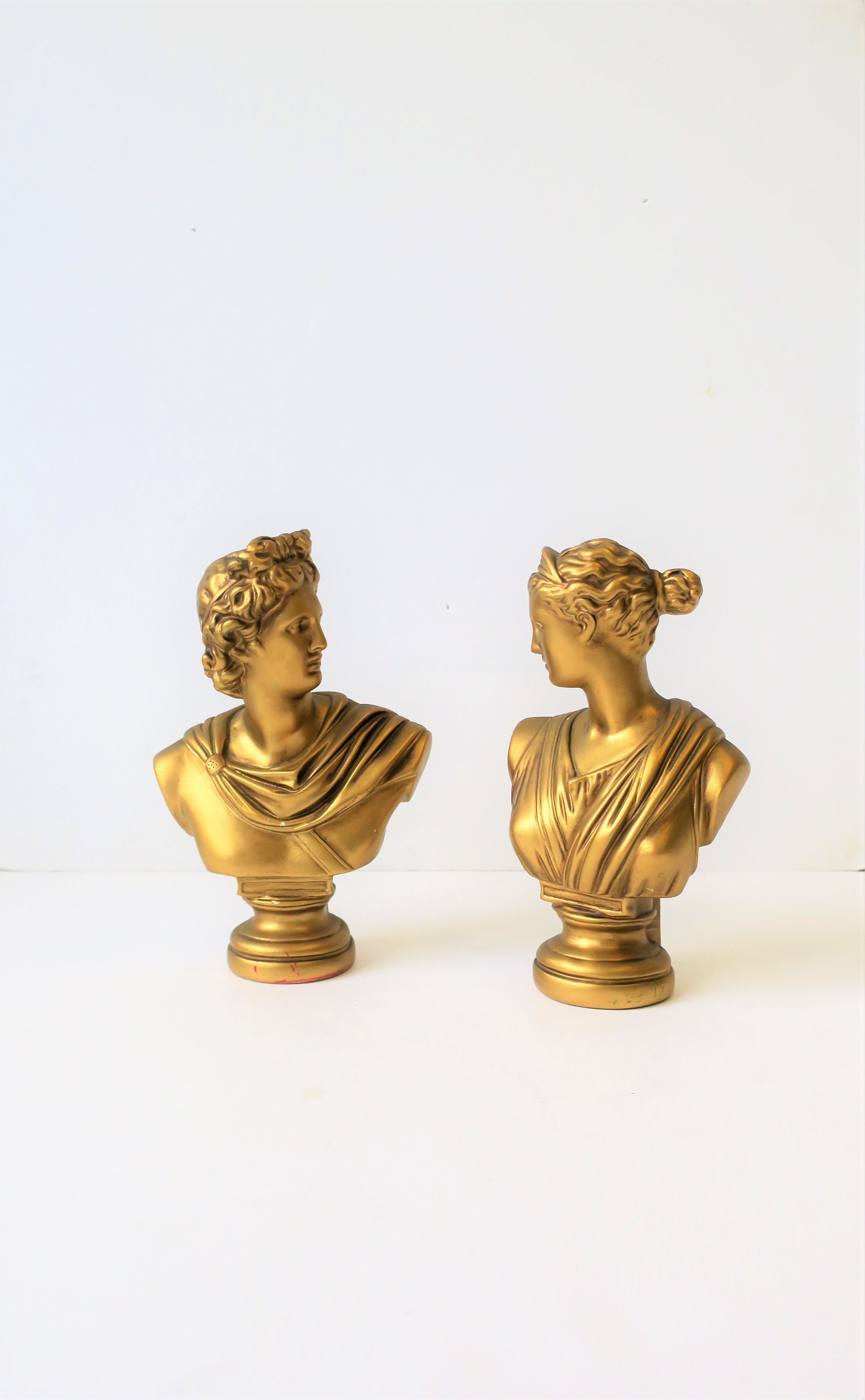 Pair of Midcentury Italian Gold Plaster Classic Roman Bust Sculptures 6