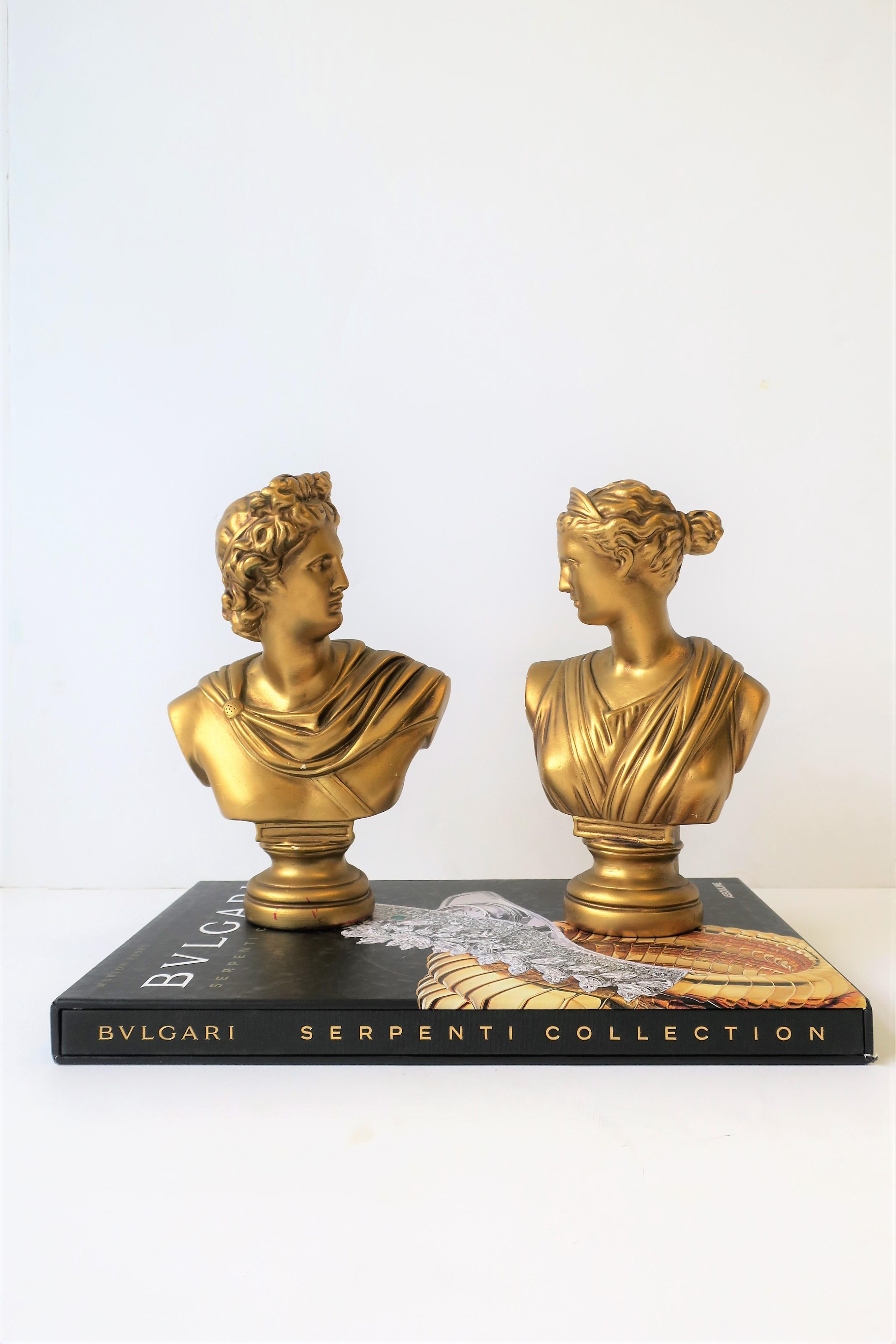Pair of Midcentury Italian Gold Plaster Classic Roman Bust Sculptures 7
