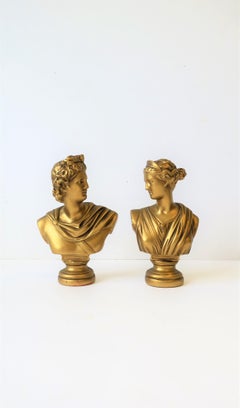 Pair of Midcentury Italian Gold Plaster Classic Roman Bust Sculptures
