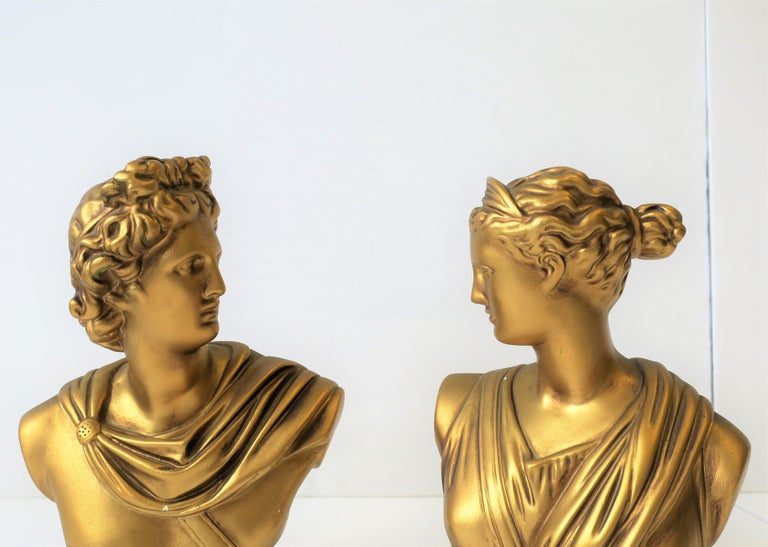 Pair of Midcentury Italian Gold Plaster Classic Roman Bust Sculptures