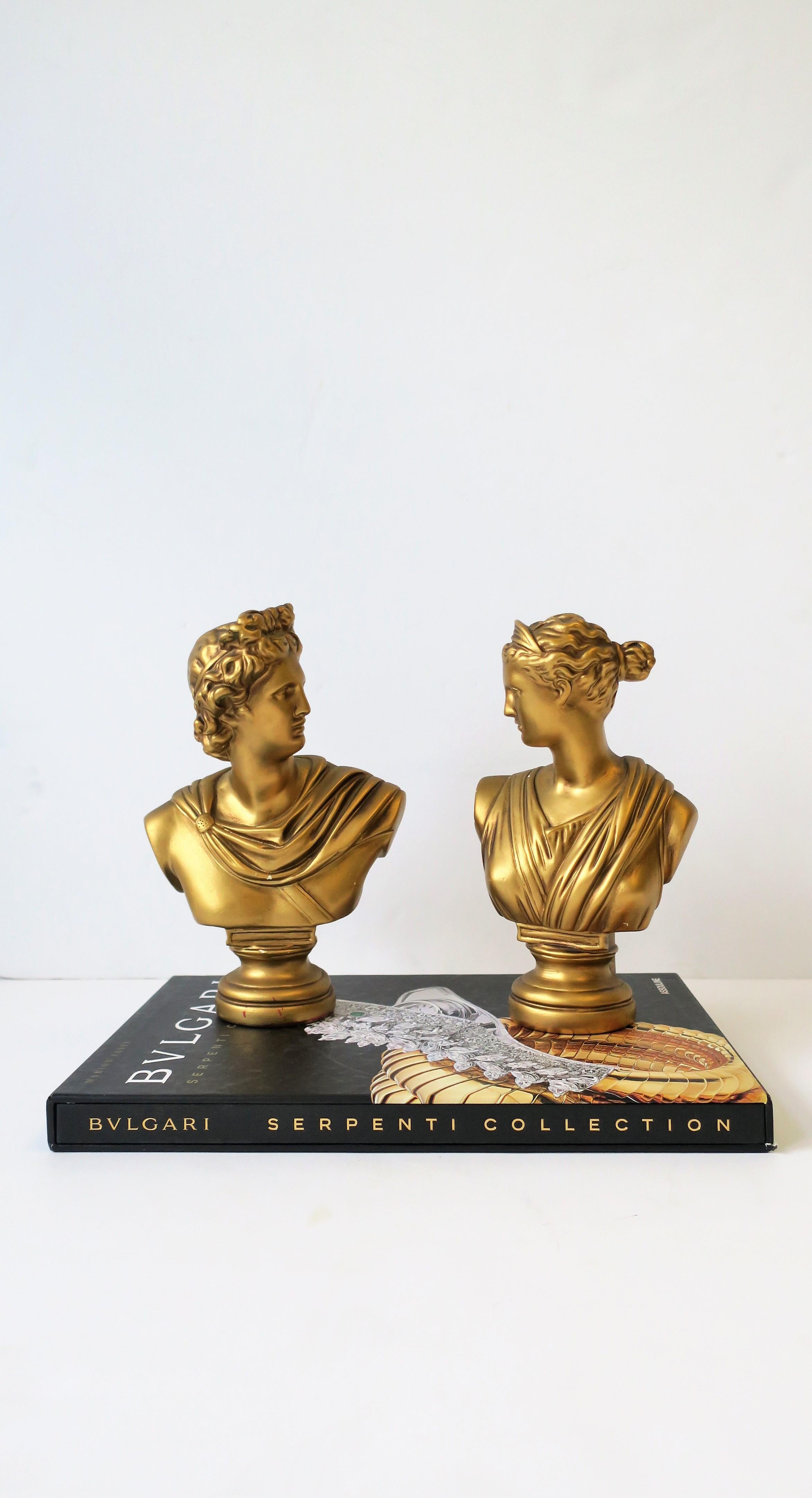 Classical Roman Pair of Midcentury Italian Gold Plaster Classic Roman Bust Sculptures