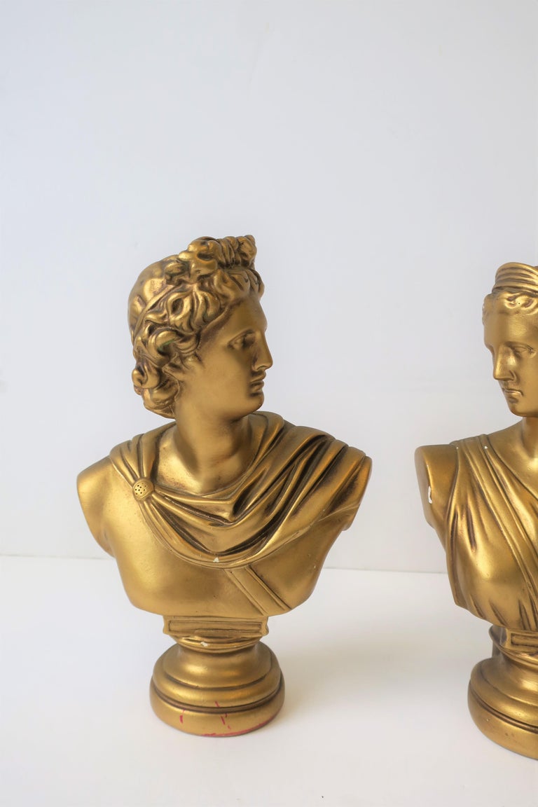 Pair of Midcentury Italian Gold Plaster Classic Roman Bust Sculptures