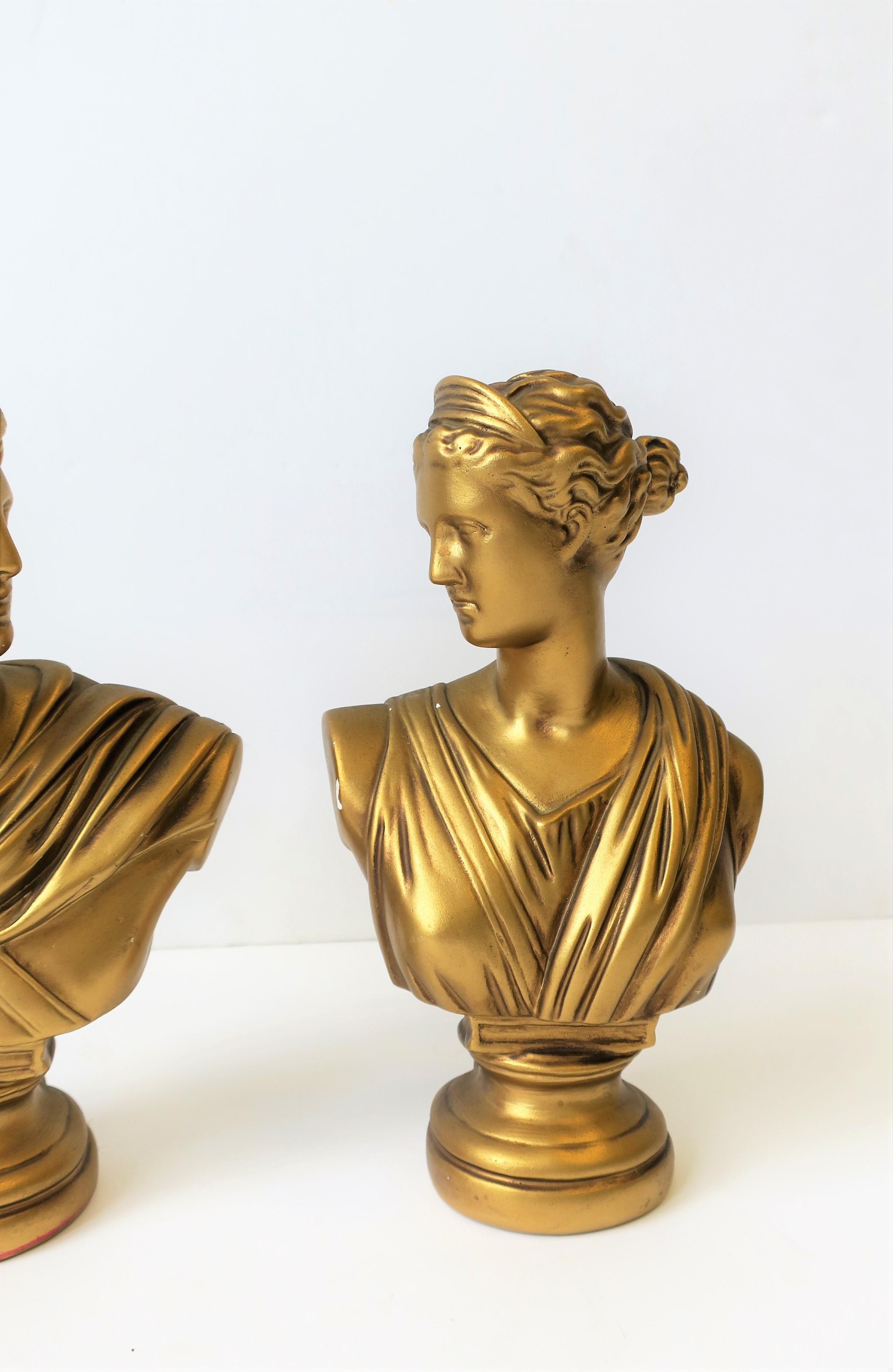 20th Century Pair of Midcentury Italian Gold Plaster Classic Roman Bust Sculptures