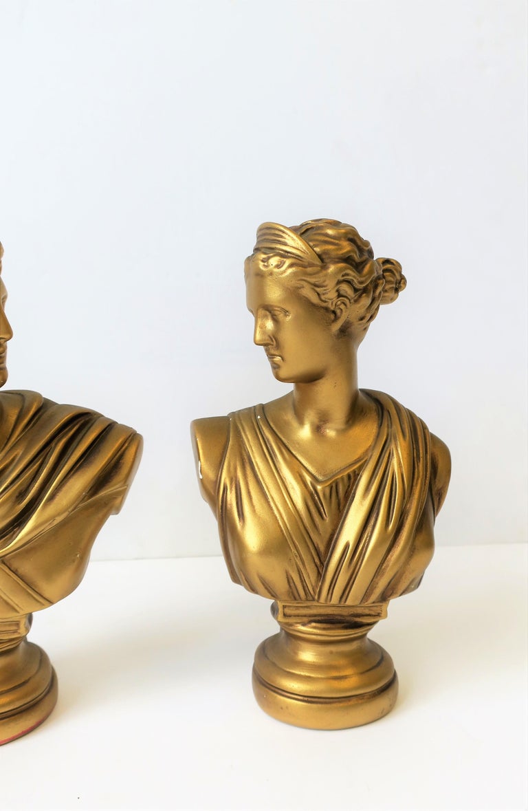 Pair of Midcentury Italian Gold Plaster Classic Roman Bust Sculptures