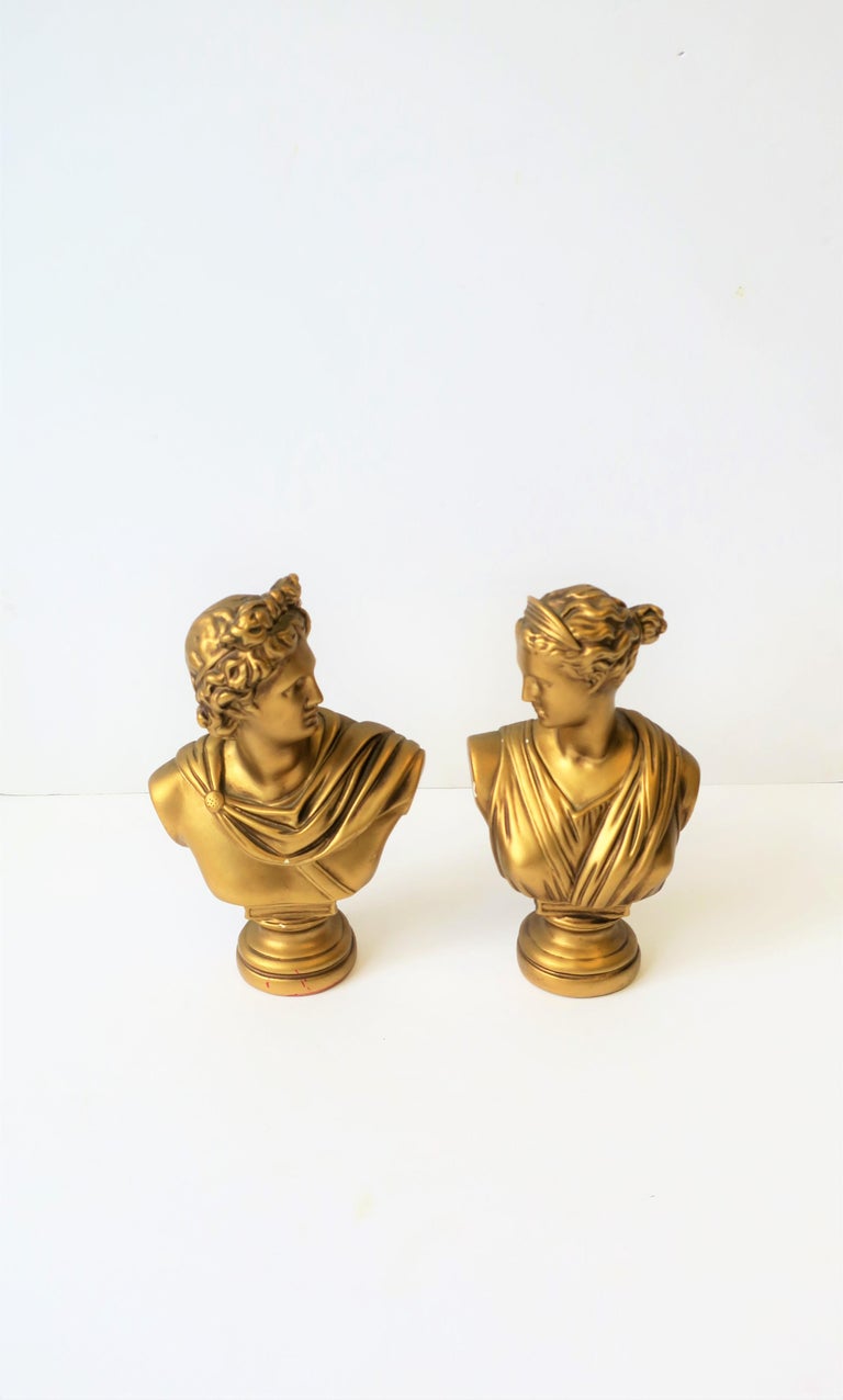 Pair of Midcentury Italian Gold Plaster Classic Roman Bust Sculptures
