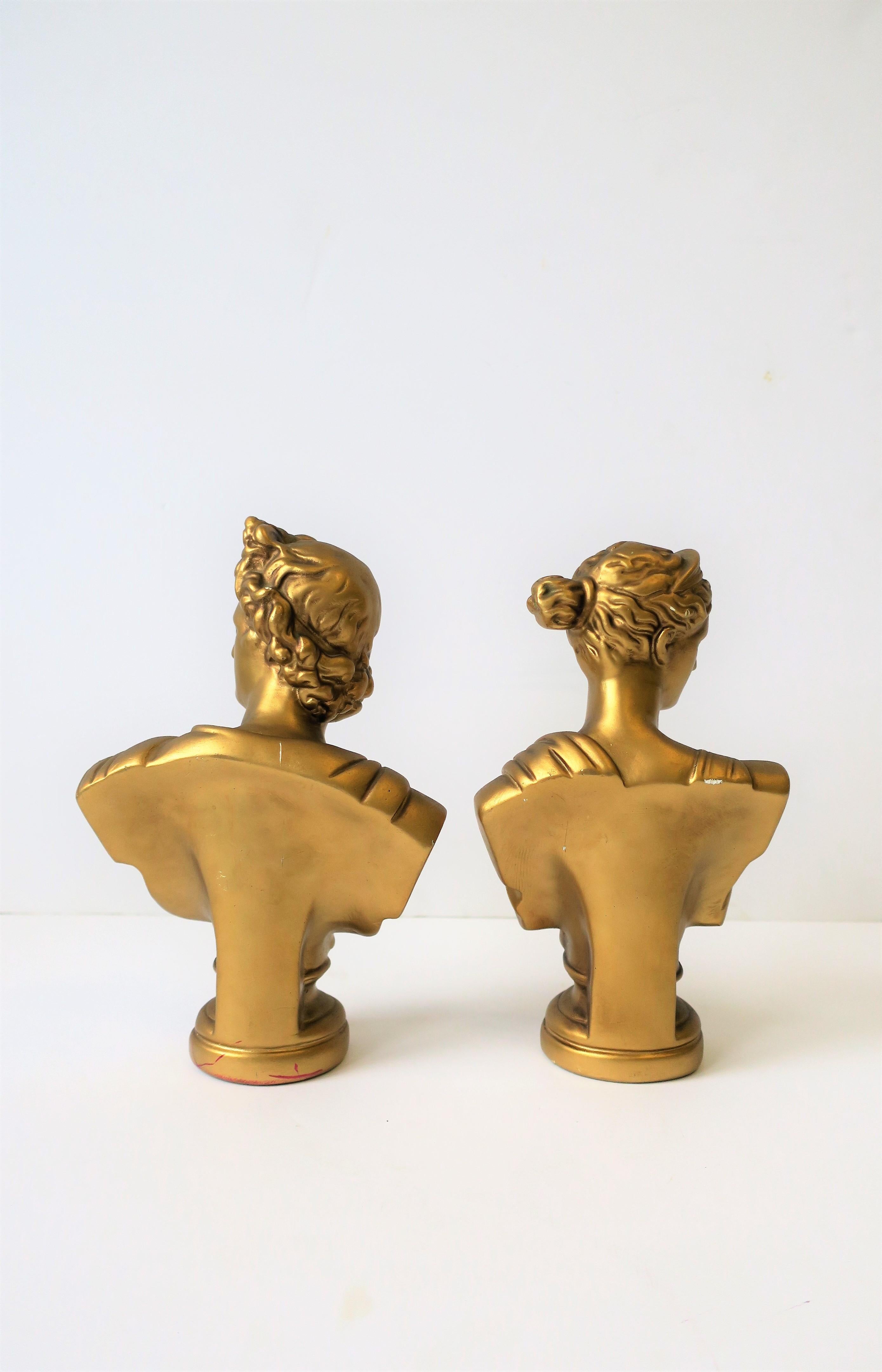 Pair of Midcentury Italian Gold Plaster Classic Roman Bust Sculptures 2
