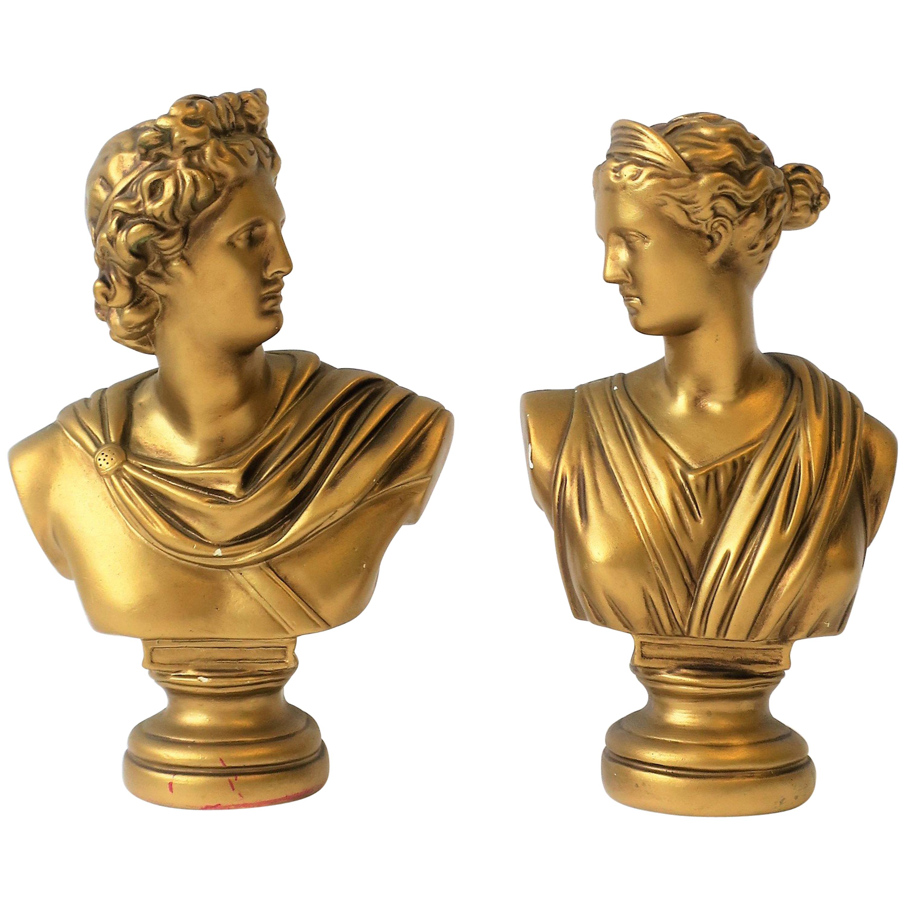 Pair of Midcentury Italian Gold Plaster Classic Roman Bust Sculptures