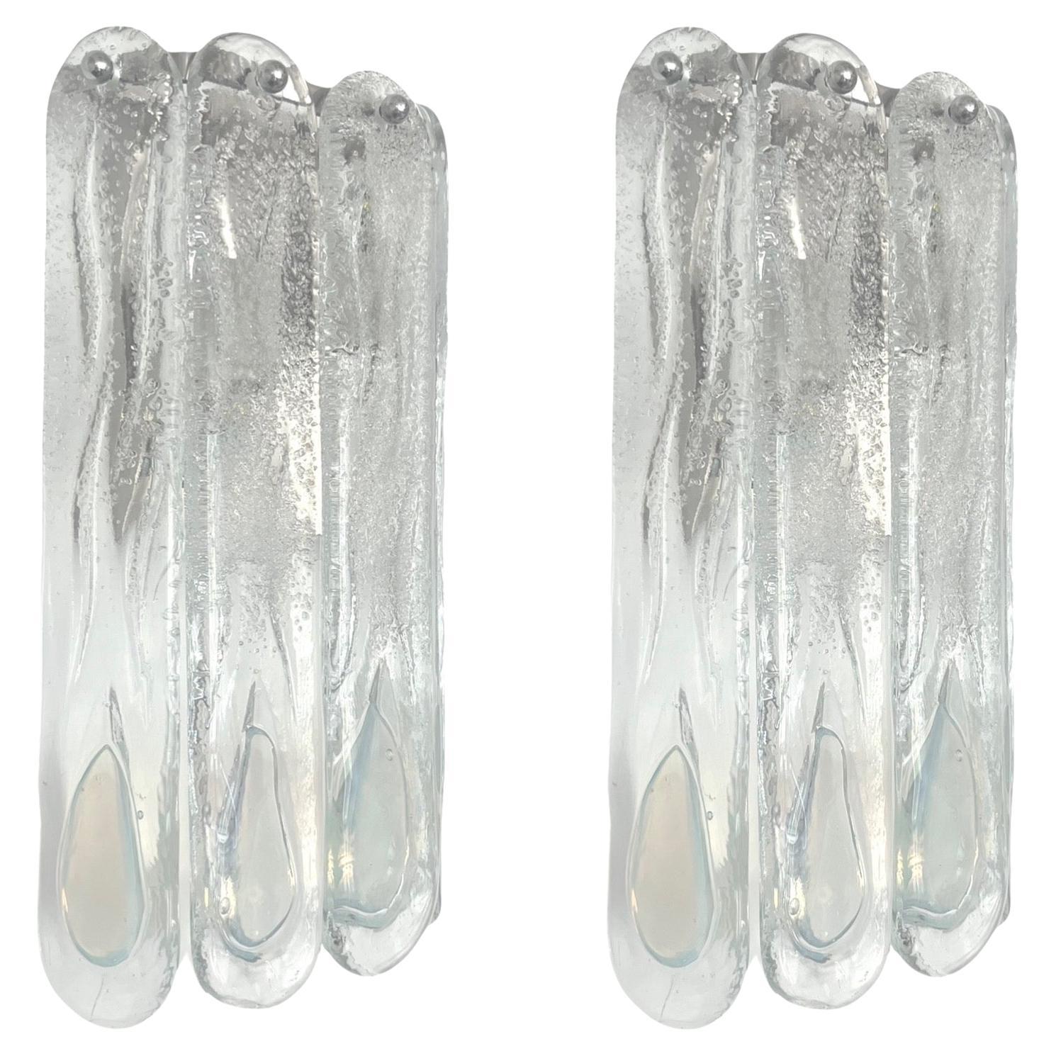 Pair of Midcentury Italian Iridescent Murano Wall Sconces by Mazzega, 1970s