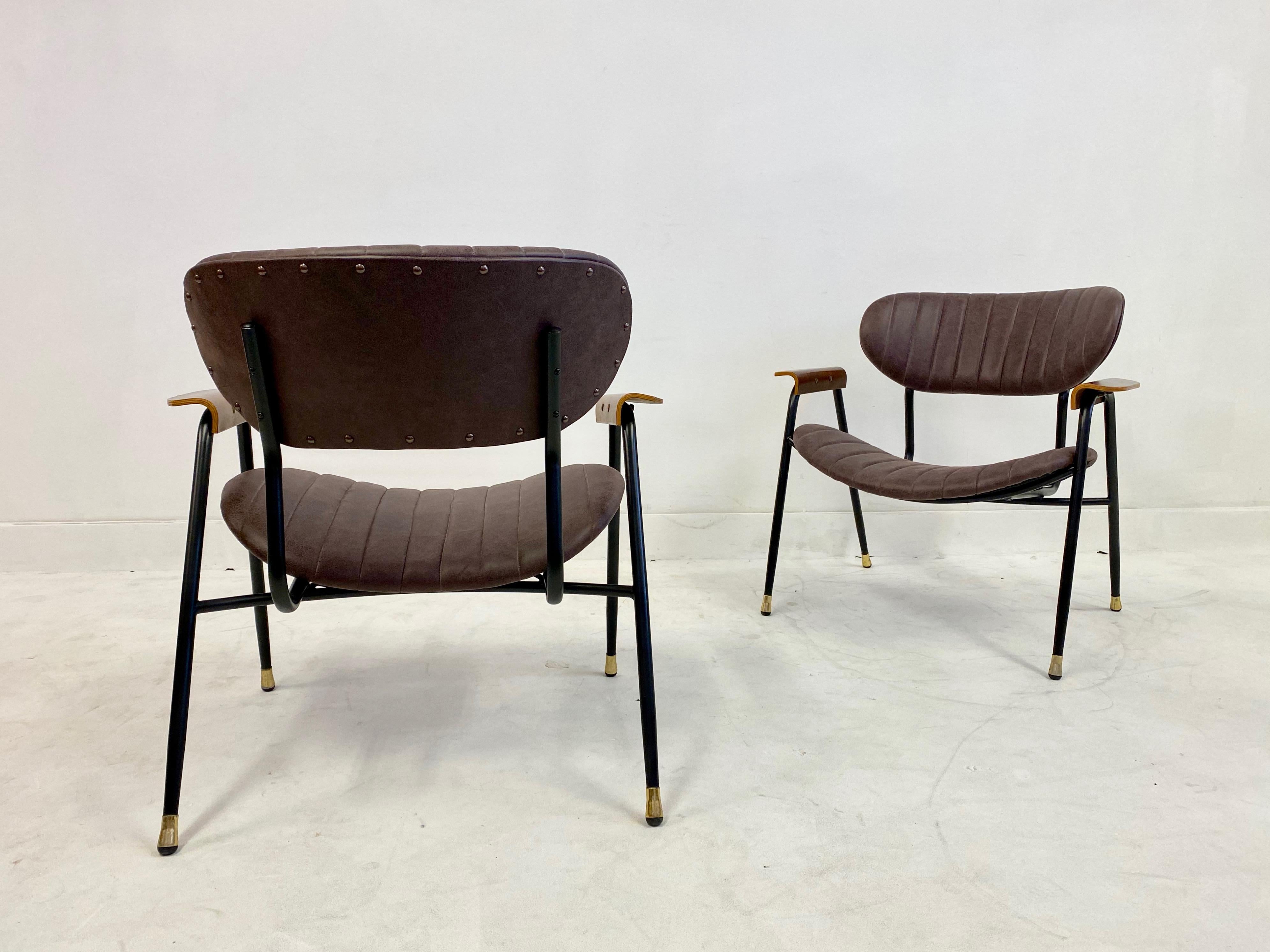 Pair of Midcentury Italian Leather Armchairs by Gastone Rinaldi for RIMA 3