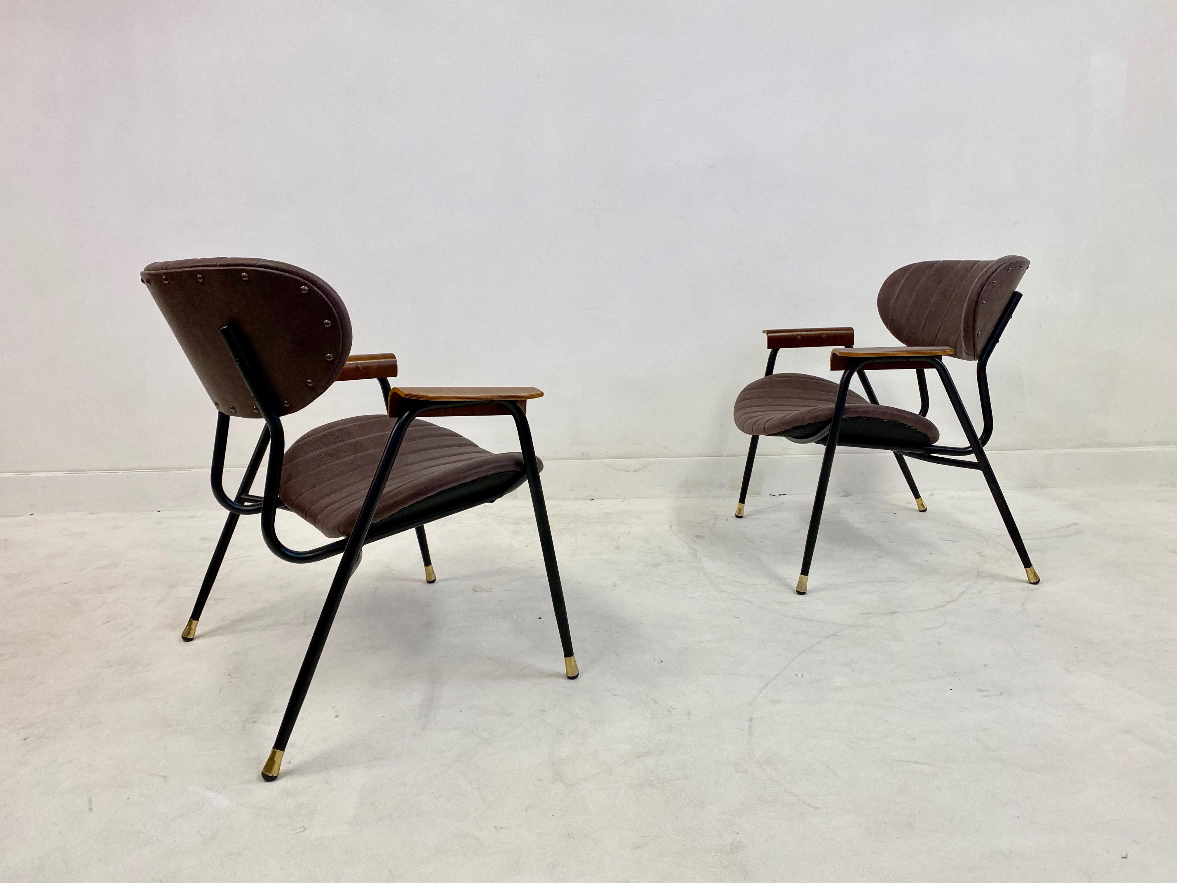 Pair of Midcentury Italian Leather Armchairs by Gastone Rinaldi for RIMA 2