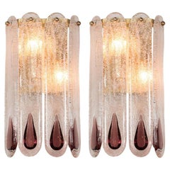 Pair of Midcentury Italian Lilac Murano Wall Lamps by Mazzega, 1970s
