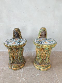 Pair of Midcentury Italian Majolica Porcelain Garden Seats