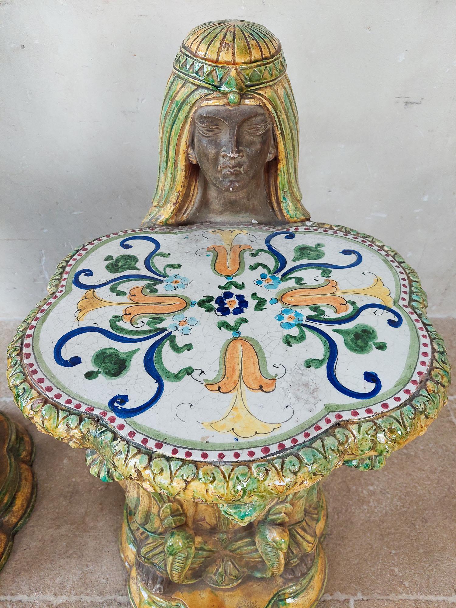Pair of Midcentury Italian Majolica Porcelain Garden Seats For Sale 3