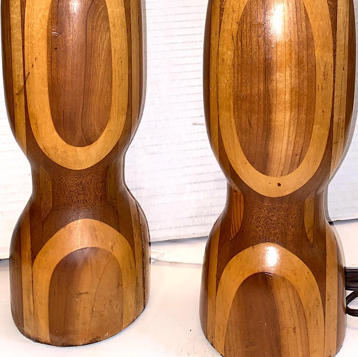 Wood Pair of Mid-Century Italian Marquetry Table Lamps For Sale