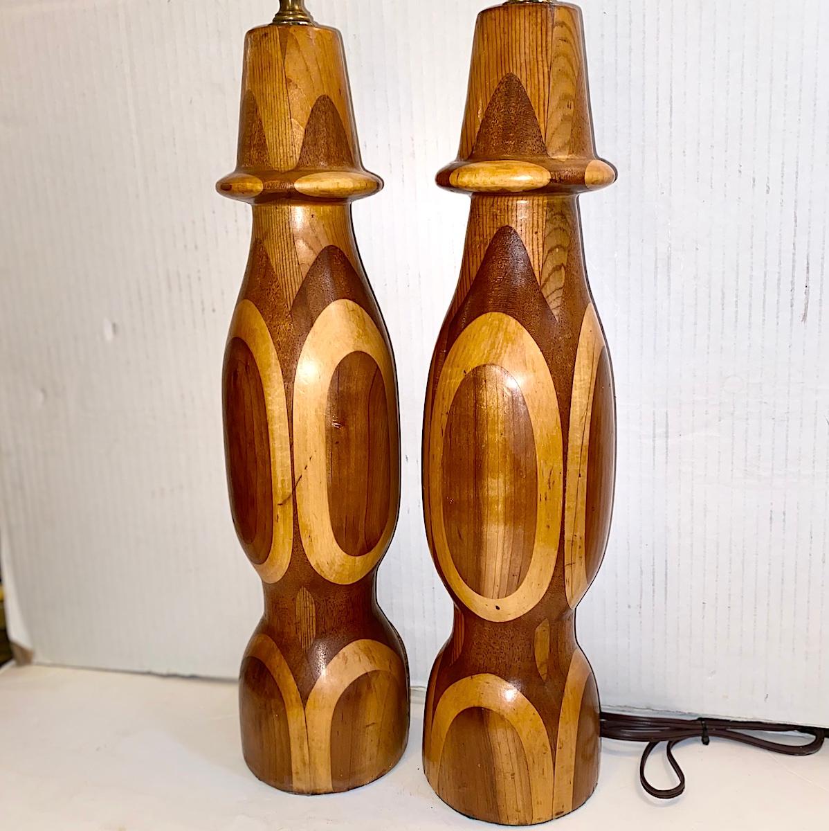Pair of Mid-Century Italian Marquetry Table Lamps For Sale 1