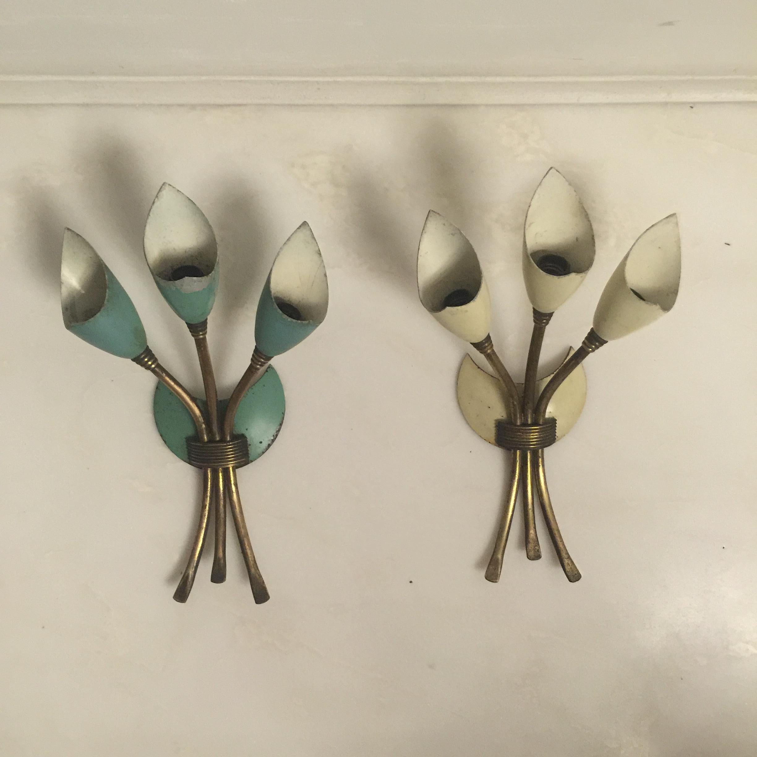 Mid-Century Modern Pair of Midcentury Italian Metal Sconces in the Manner of Arredoluce Monza For Sale