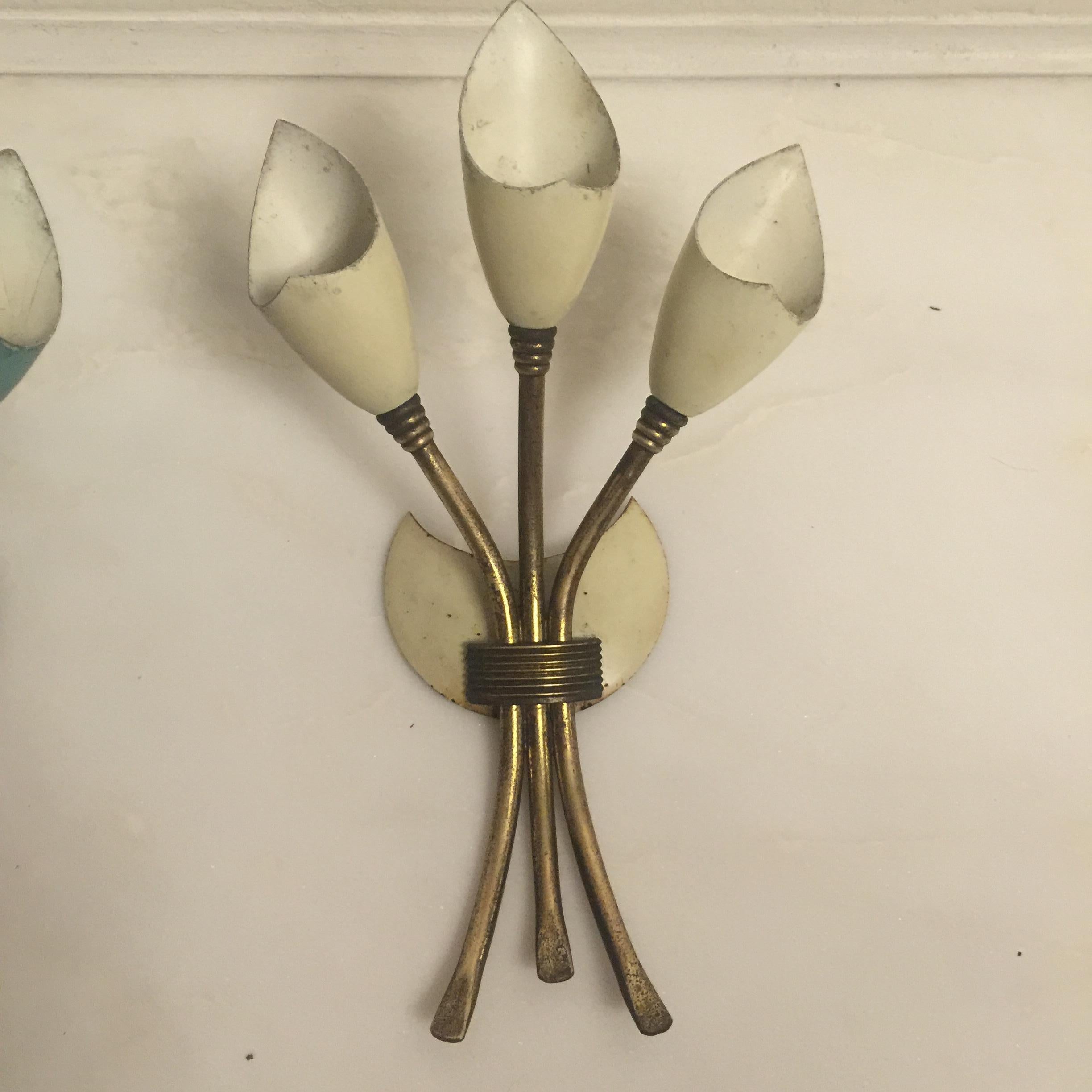 20th Century Pair of Midcentury Italian Metal Sconces in the Manner of Arredoluce Monza For Sale