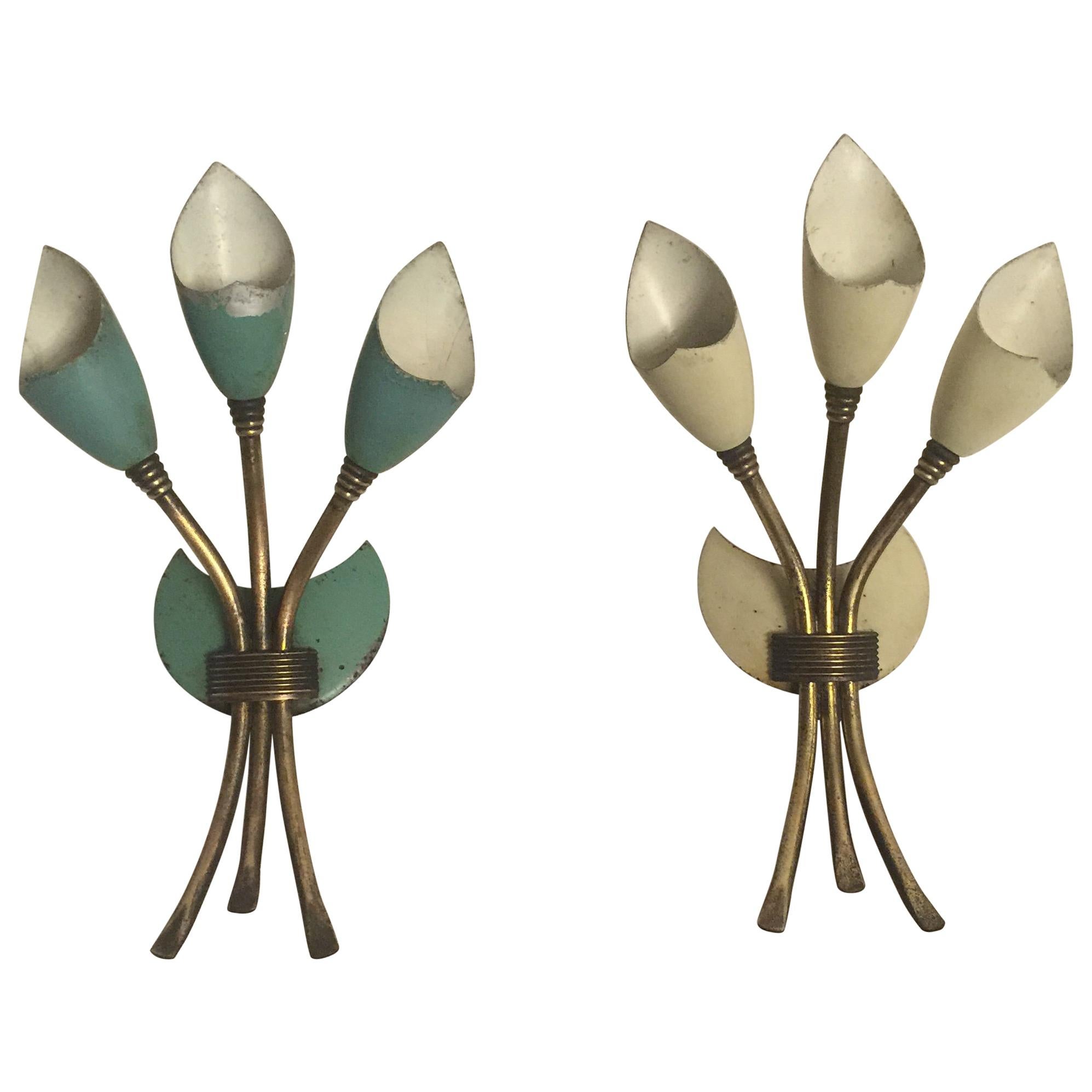 Pair of Midcentury Italian Metal Sconces in the Manner of Arredoluce Monza For Sale