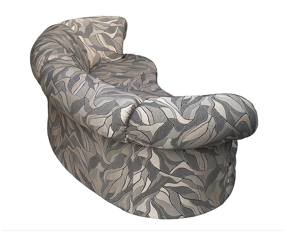 A beautiful matching pair of kidney bean shaped sofas circa 1980s. These feature gorgeous silhouettes with their original upholstery. Fabric is vintage but in good condition for it's age. Foam and padding excellent. Price includes the pair.