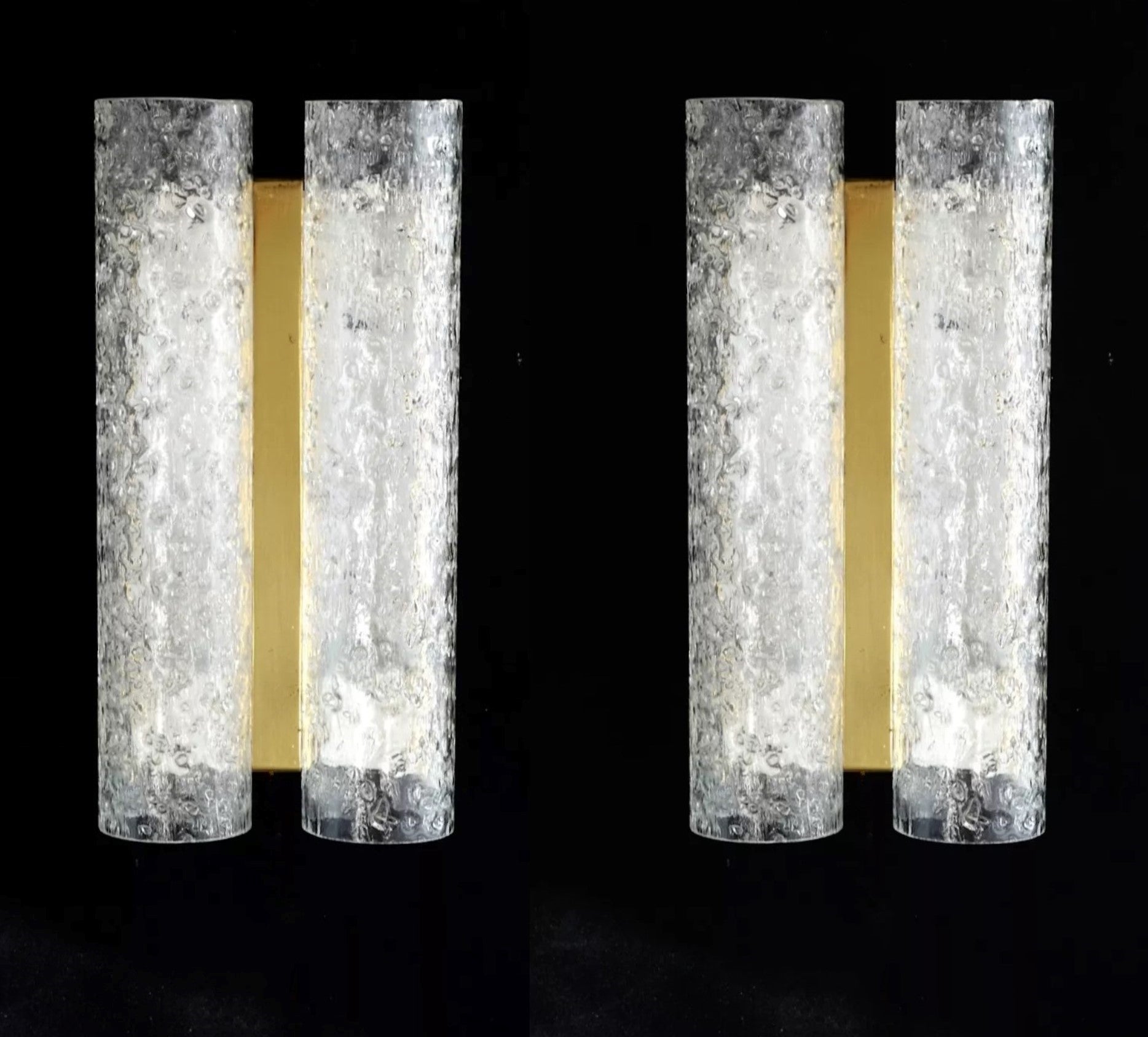 Pair of Midcentury Italian Murano Glass Brass Two-Light Wall Sconces, 1970s