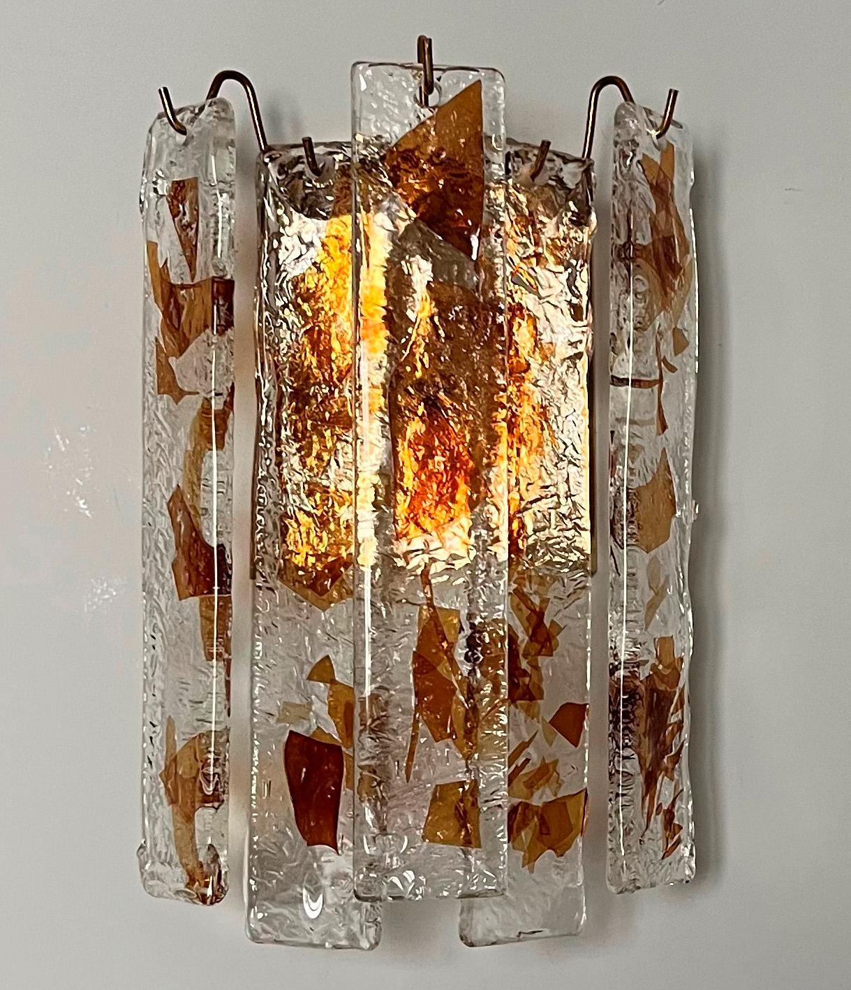 Mid-Century Modern Pair of Midcentury Italian Murano Glass Wall Sconces, 1970s For Sale