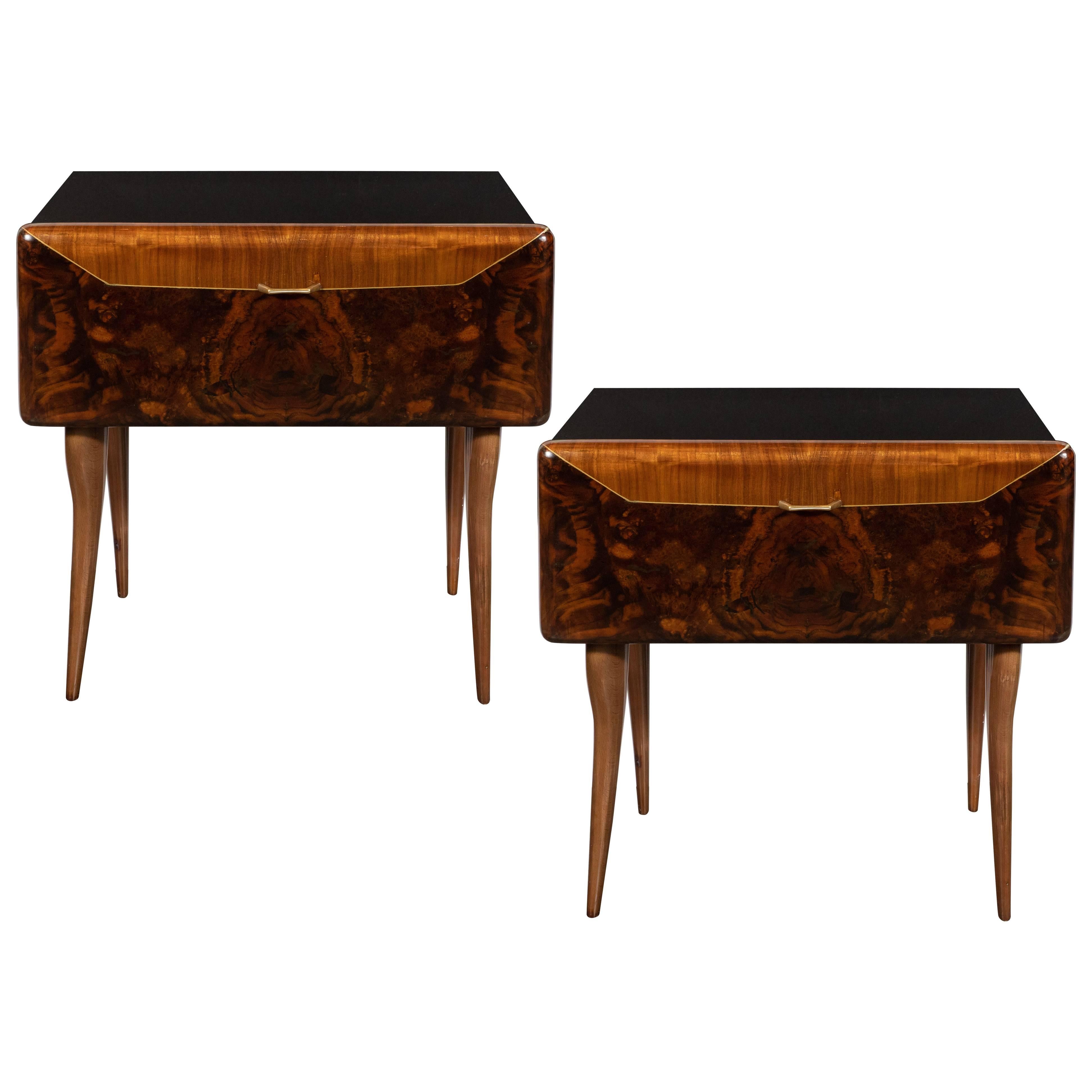 Pair of Midcentury Italian Nightstands/End Tables in Exotic Bookmatched Wood