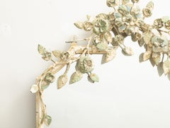 Pair of Midcentury Italian Painted Metal Wall Mirrors with Flowers and Foliage