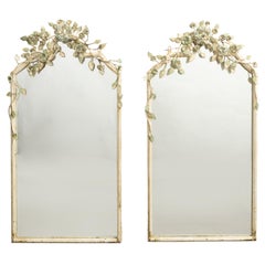 Pair of Midcentury Italian Painted Metal Wall Mirrors with Flowers and Foliage
