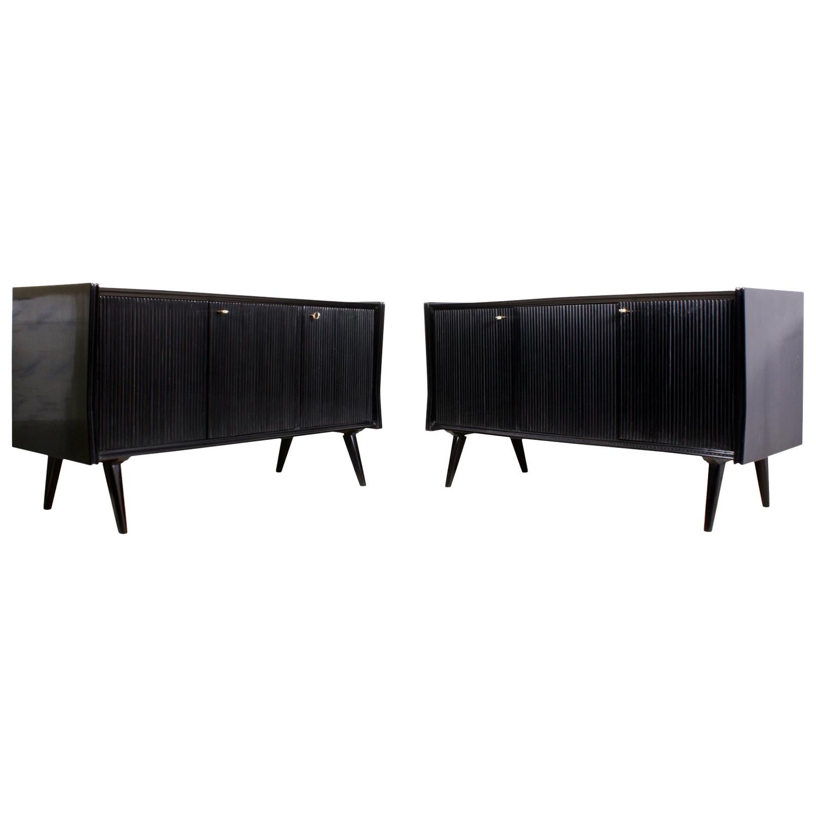Pair of Midcentury Italian Piano Lacquer Sideboards