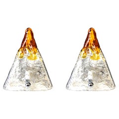 Pair of Midcentury Italian Pyramid Murano Table Lamps by Mazzega, 1970s