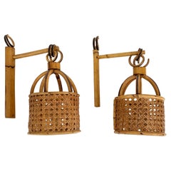 Pair of Midcentury Italian Rattan and Wicker Sconces Attributed to Albini 1950s