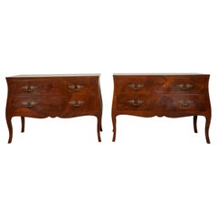 Pair of Mid-Century Italian Rococo Style Bombé Commodes with Two Drawers