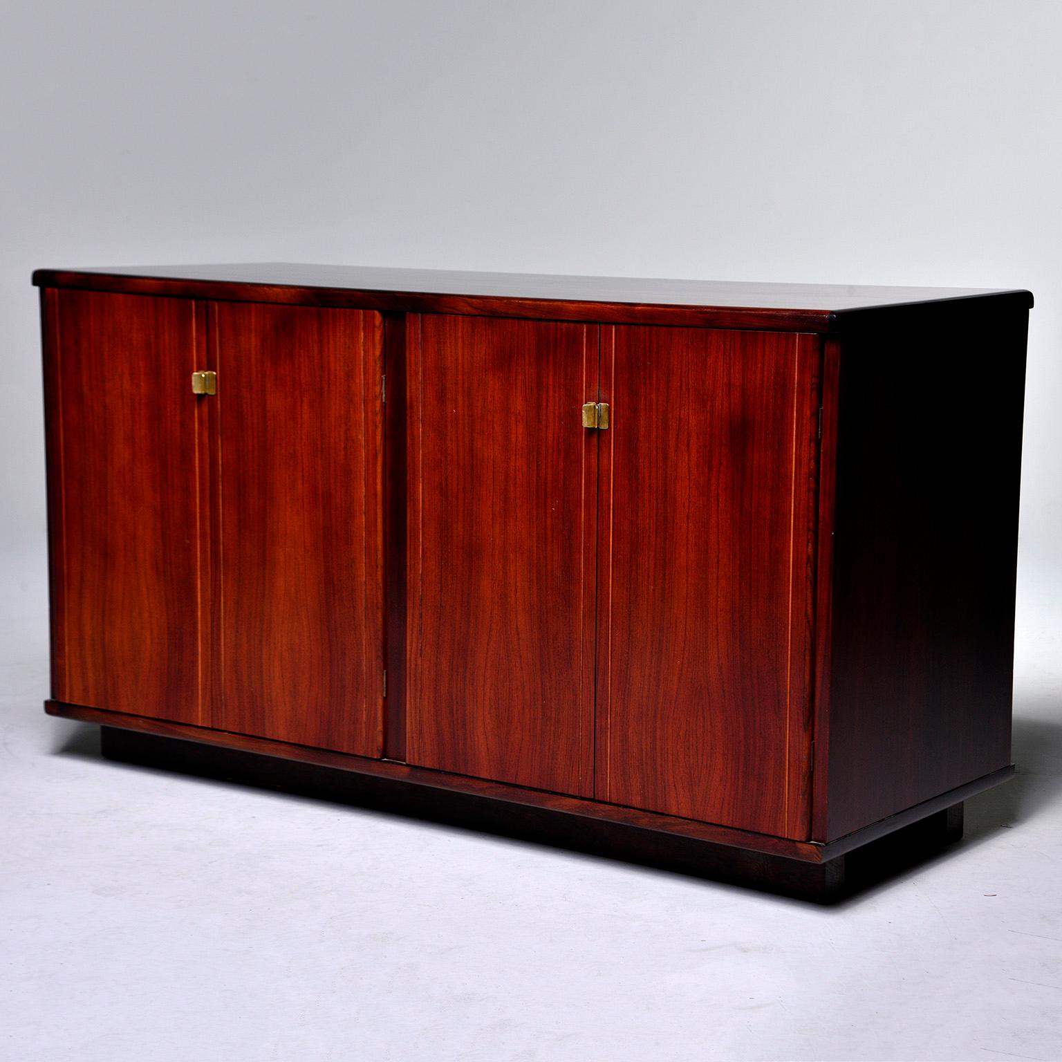 Brass Pair of Midcentury Italian Rosewood Cabinets With Ebony Detailing For Sale