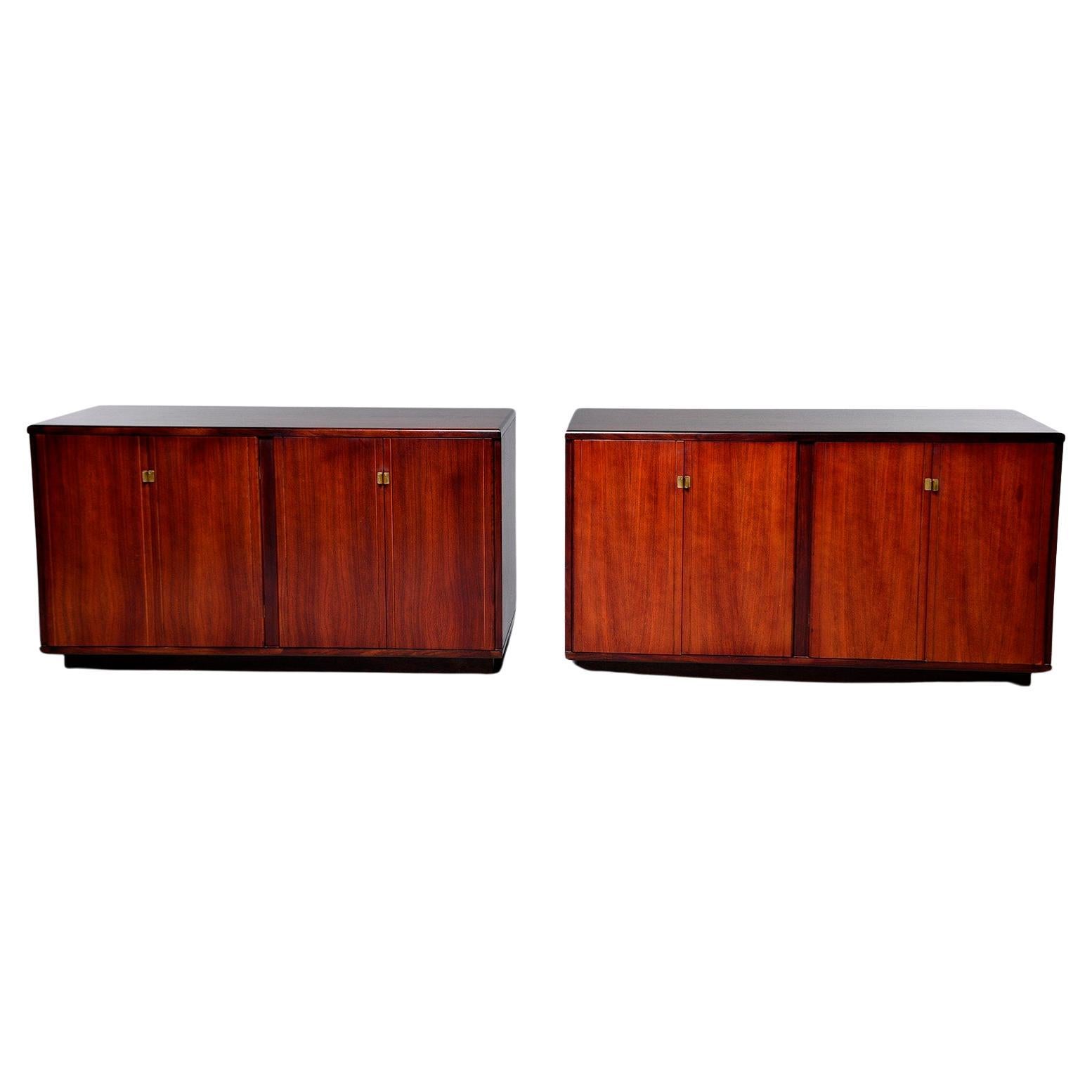 Pair of Midcentury Italian Rosewood Cabinets With Ebony Detailing