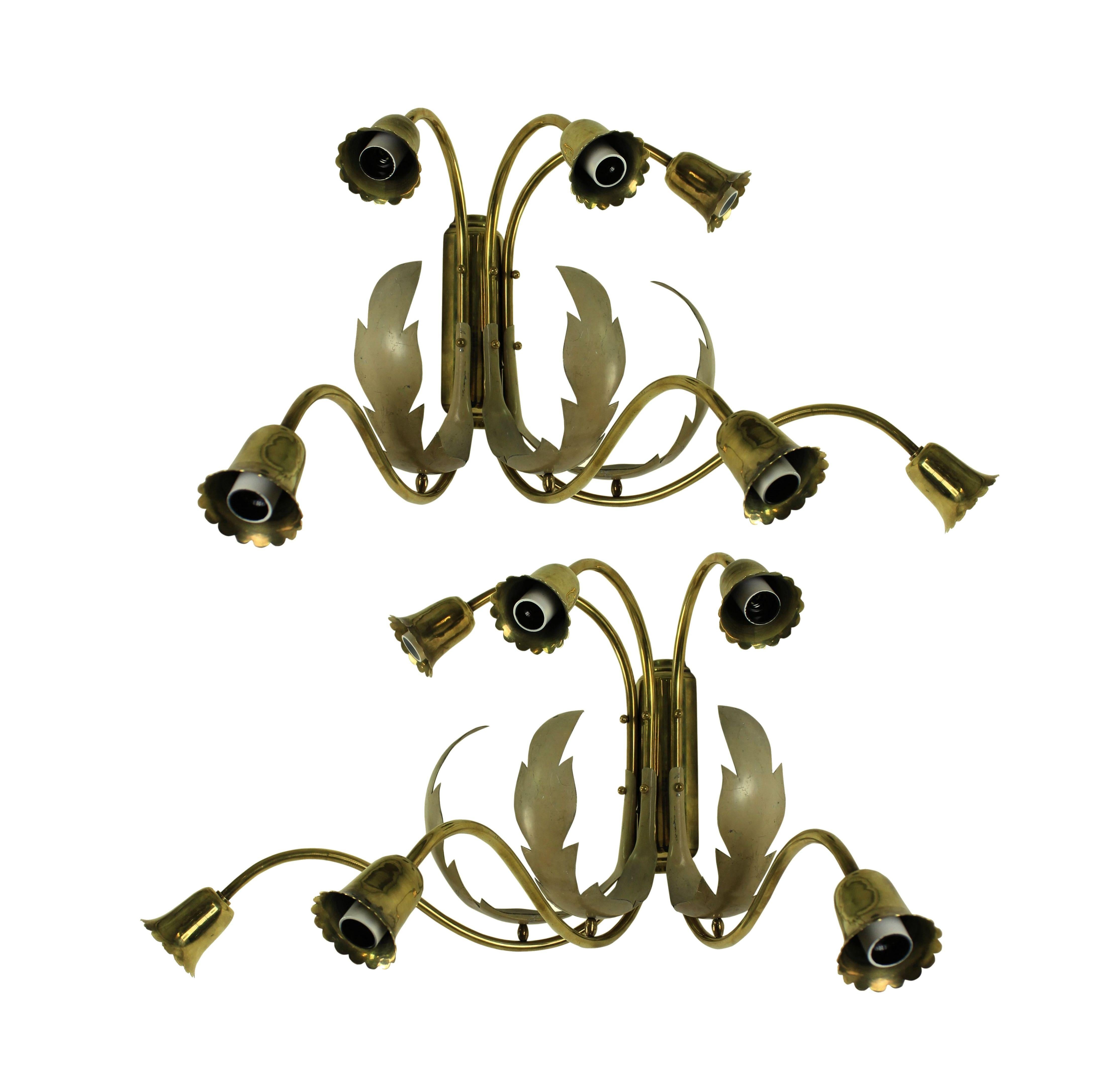 Brass Pair of Midcentury Italian Sconces