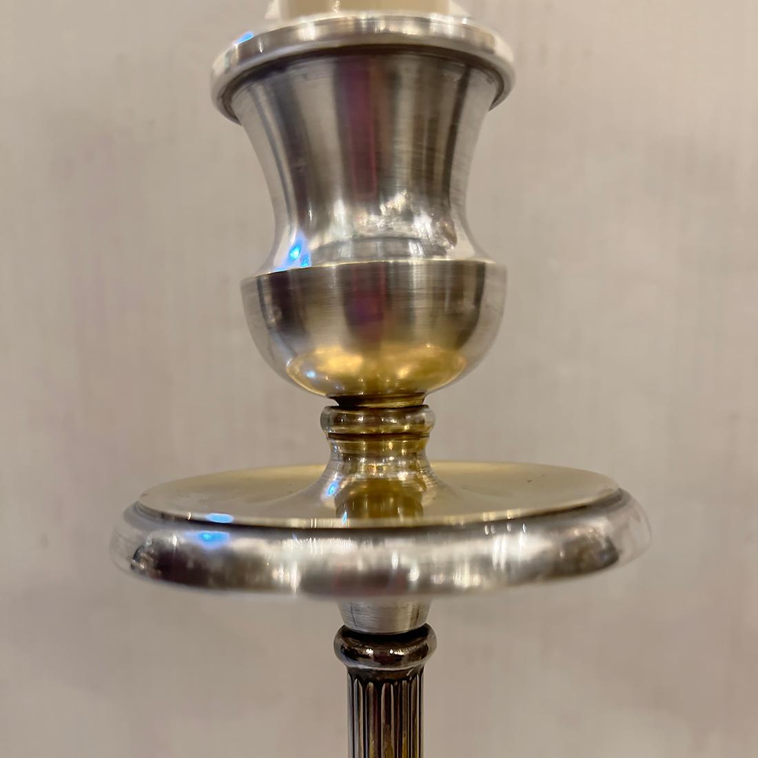 Silver Plate Pair of Midcentury Italian silver lamps For Sale
