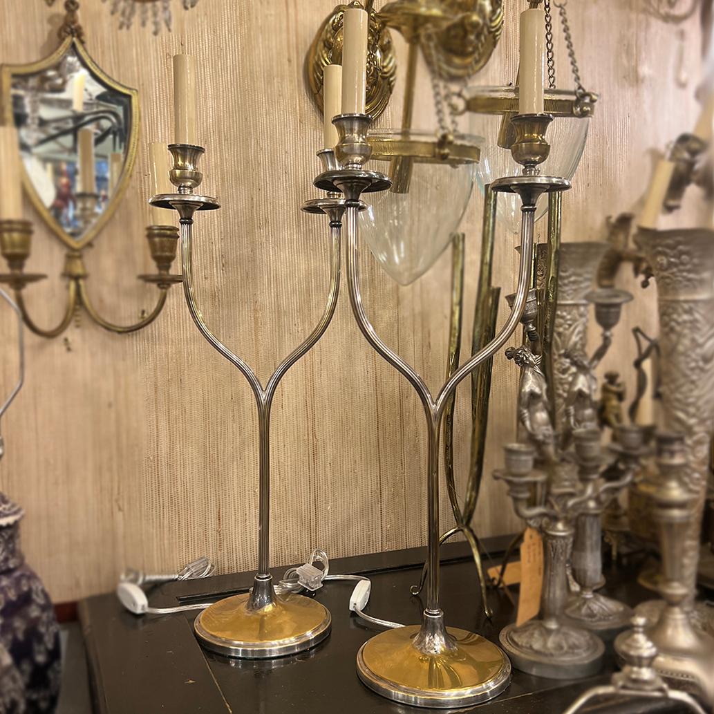 Pair of Midcentury Italian silver lamps For Sale 1