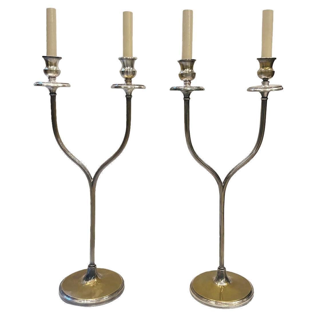 Pair of Midcentury Italian silver lamps For Sale