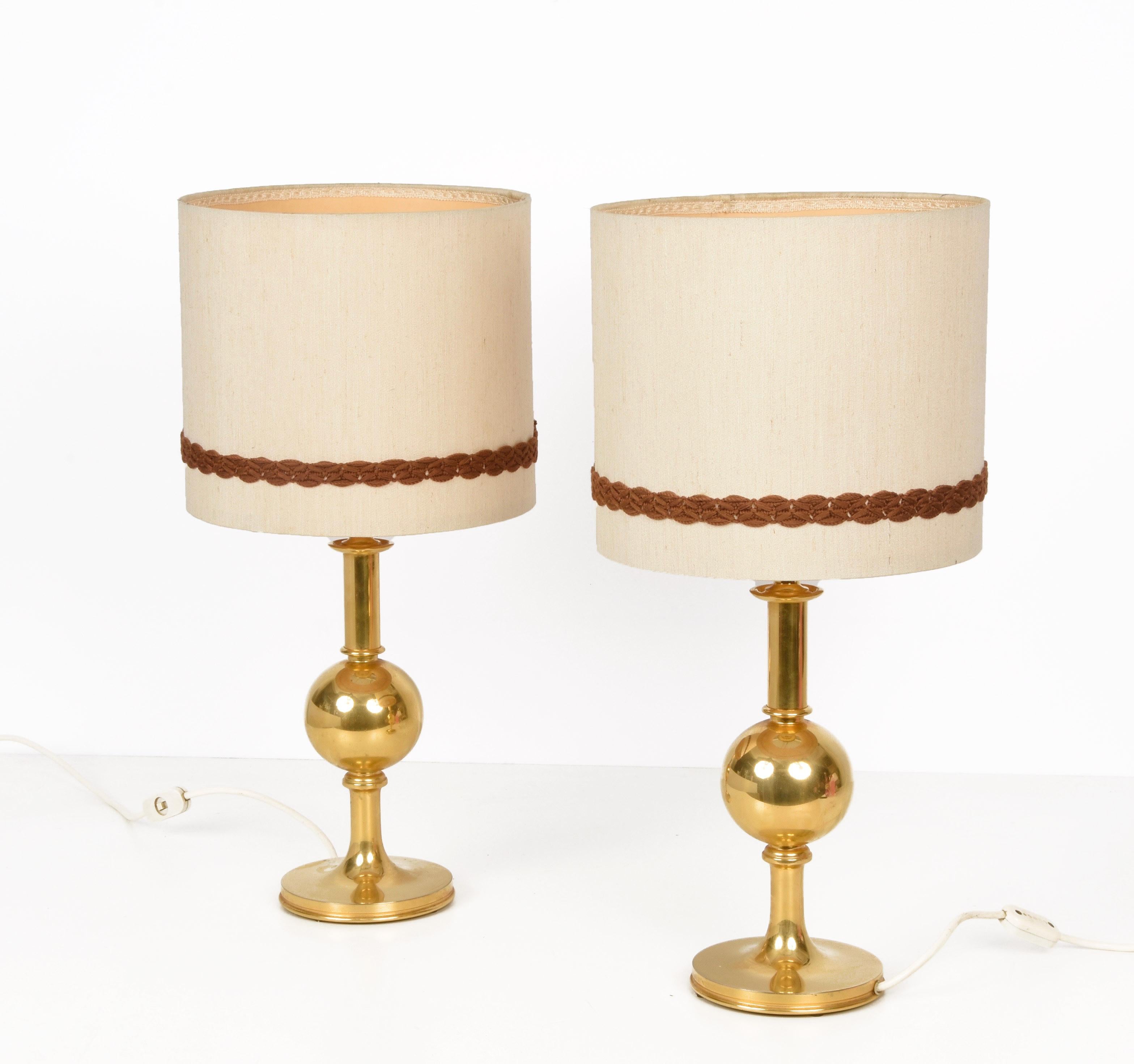 Pair of Midcentury Italian Solid Gilt Brass Table Lamps, 1980s 5