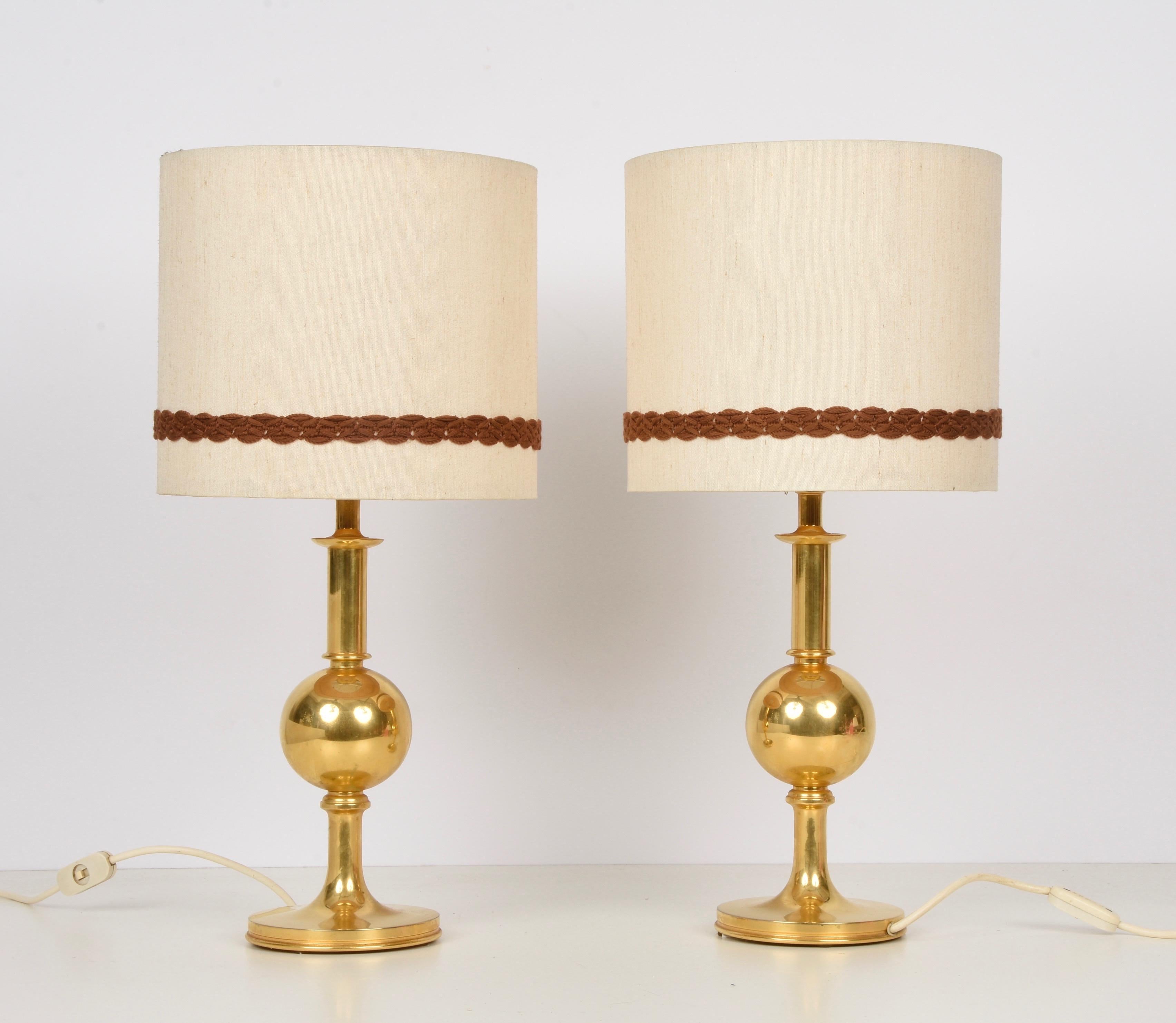 Pair of Midcentury Italian Solid Gilt Brass Table Lamps, 1980s 6