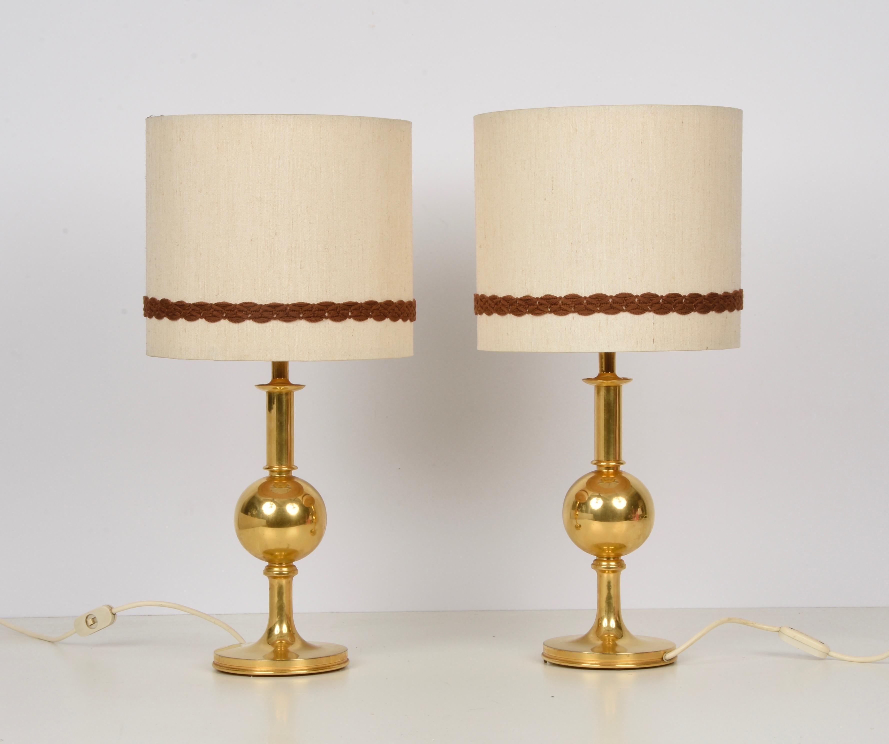 Pair of Midcentury Italian Solid Gilt Brass Table Lamps, 1980s 7