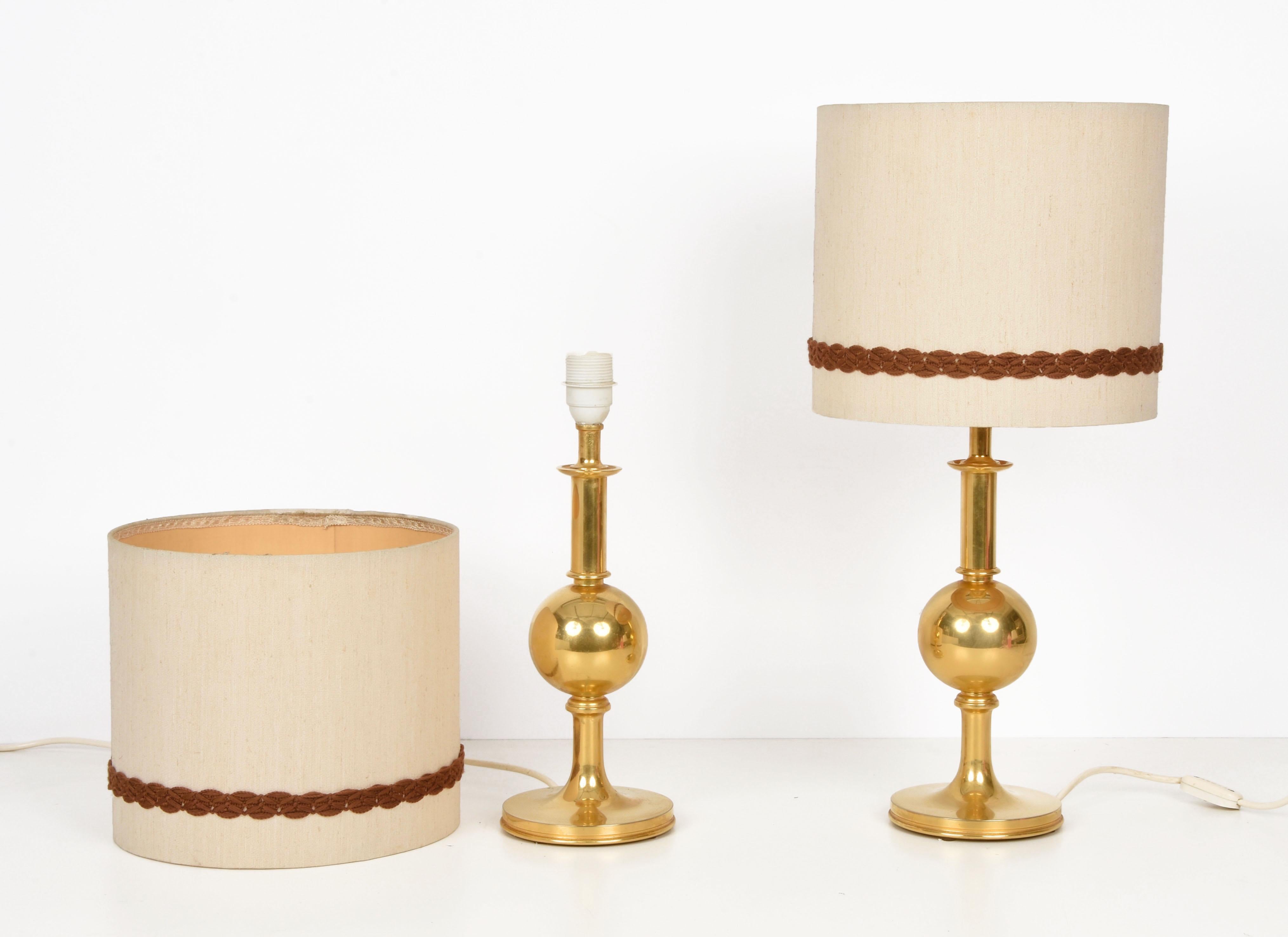 Mid-Century Modern Pair of Midcentury Italian Solid Gilt Brass Table Lamps, 1980s