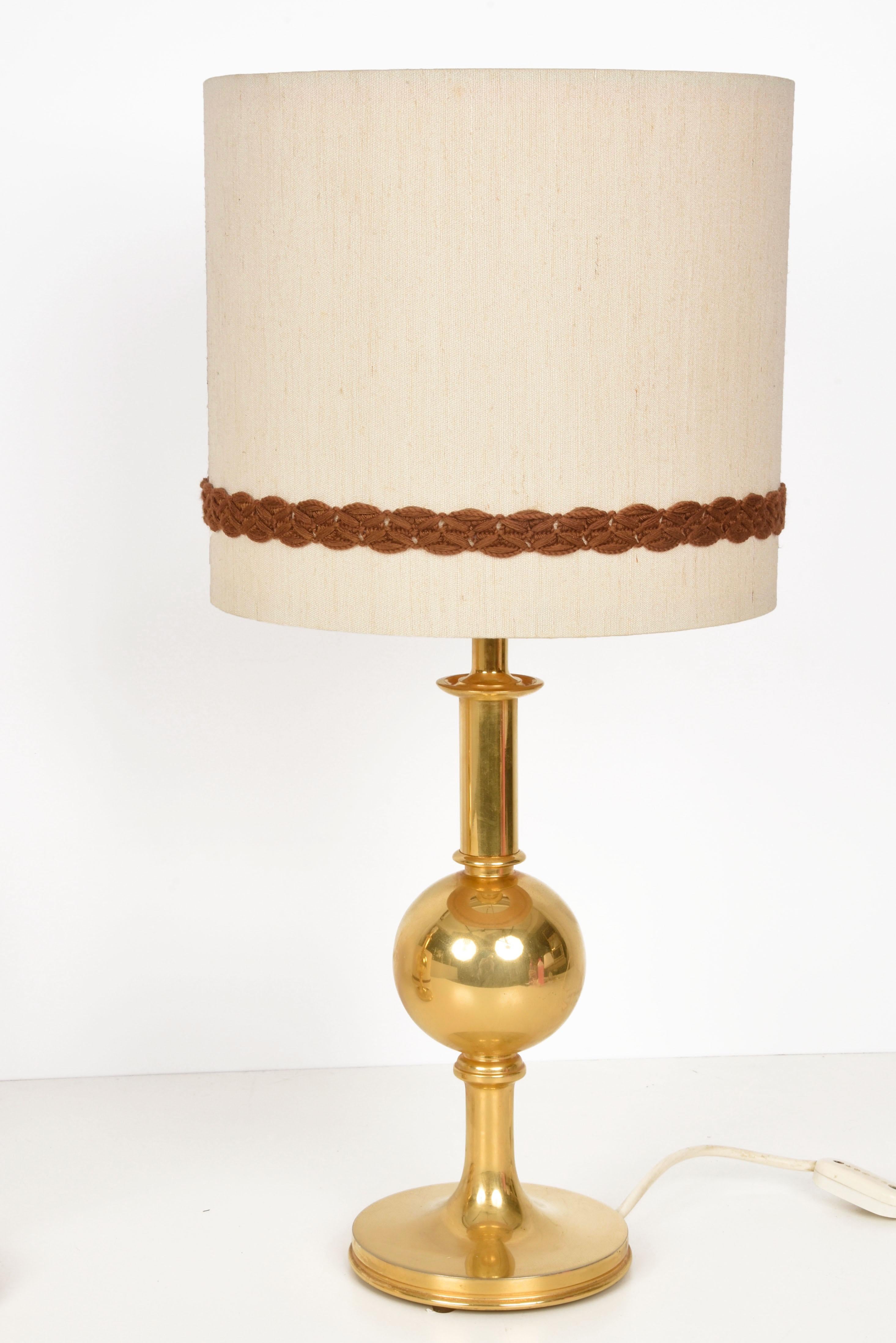 20th Century Pair of Midcentury Italian Solid Gilt Brass Table Lamps, 1980s