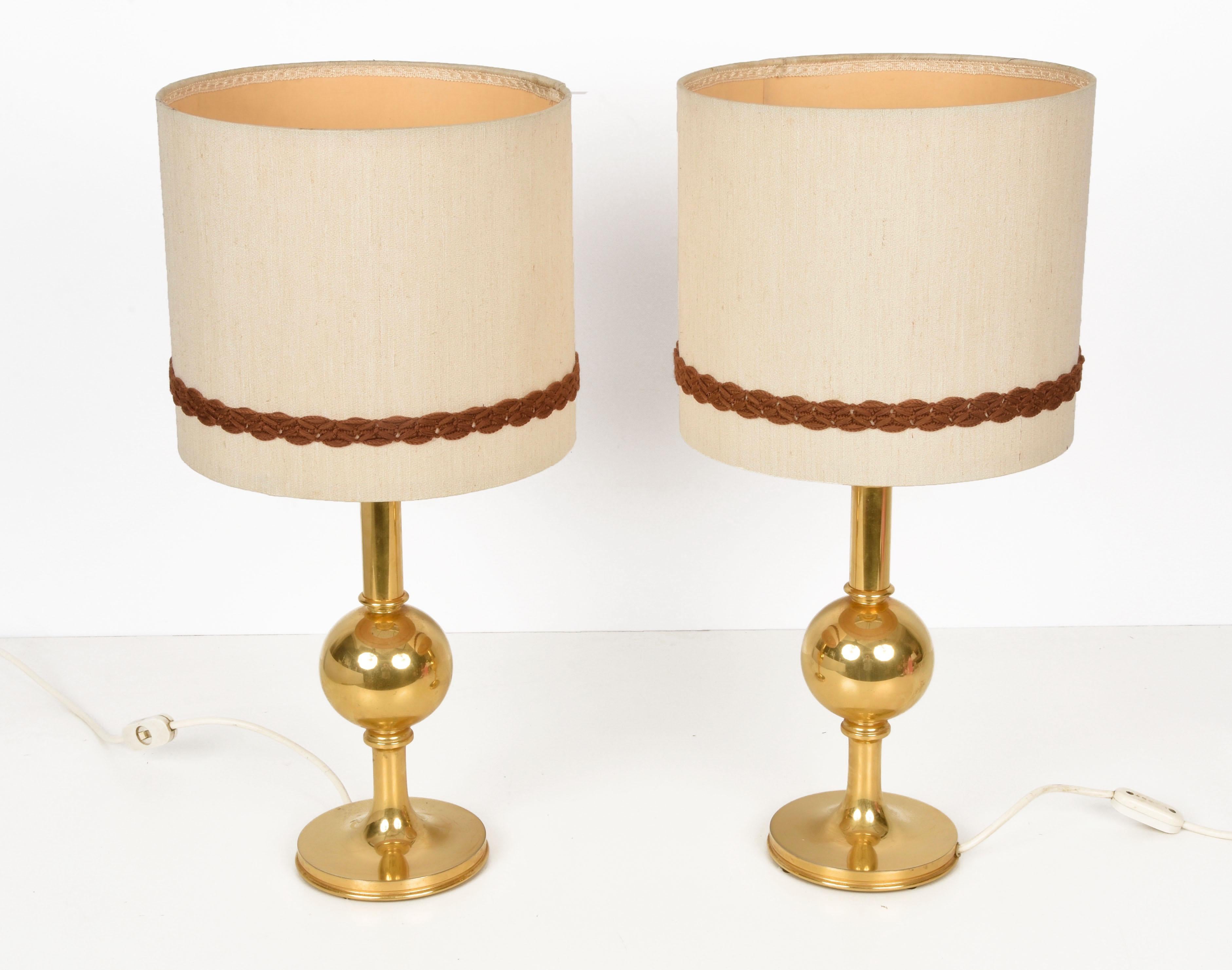 Pair of Midcentury Italian Solid Gilt Brass Table Lamps, 1980s 4