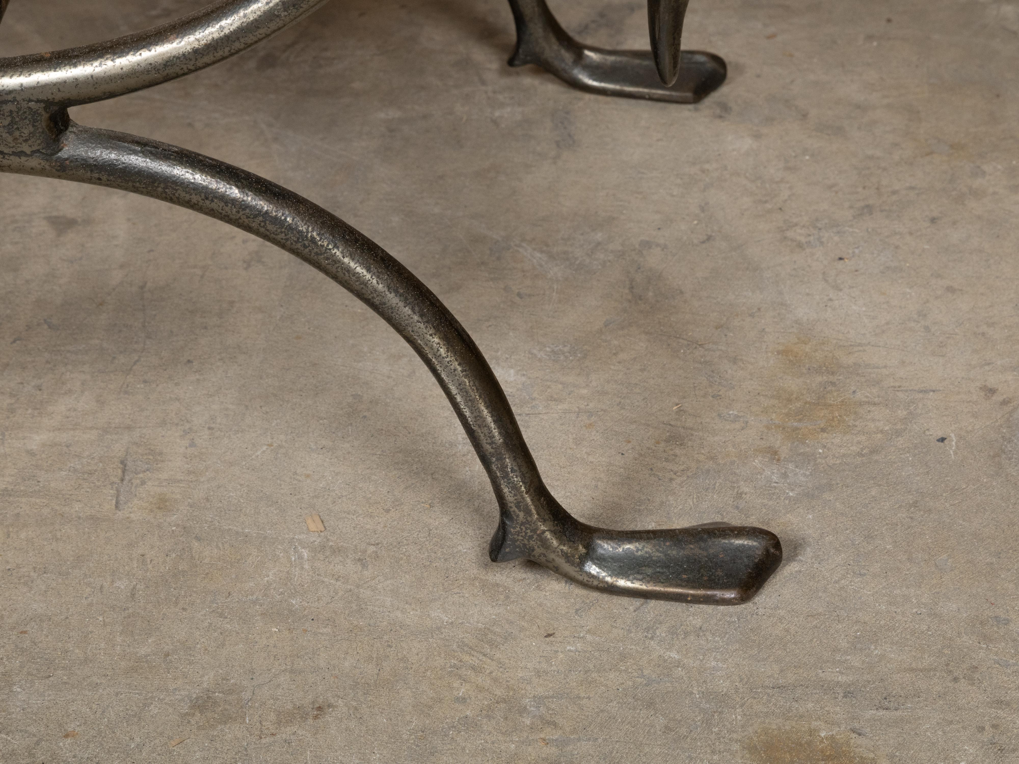 Pair of Midcentury Italian Steel Swan Neck Stools with Custom Upholstery 6