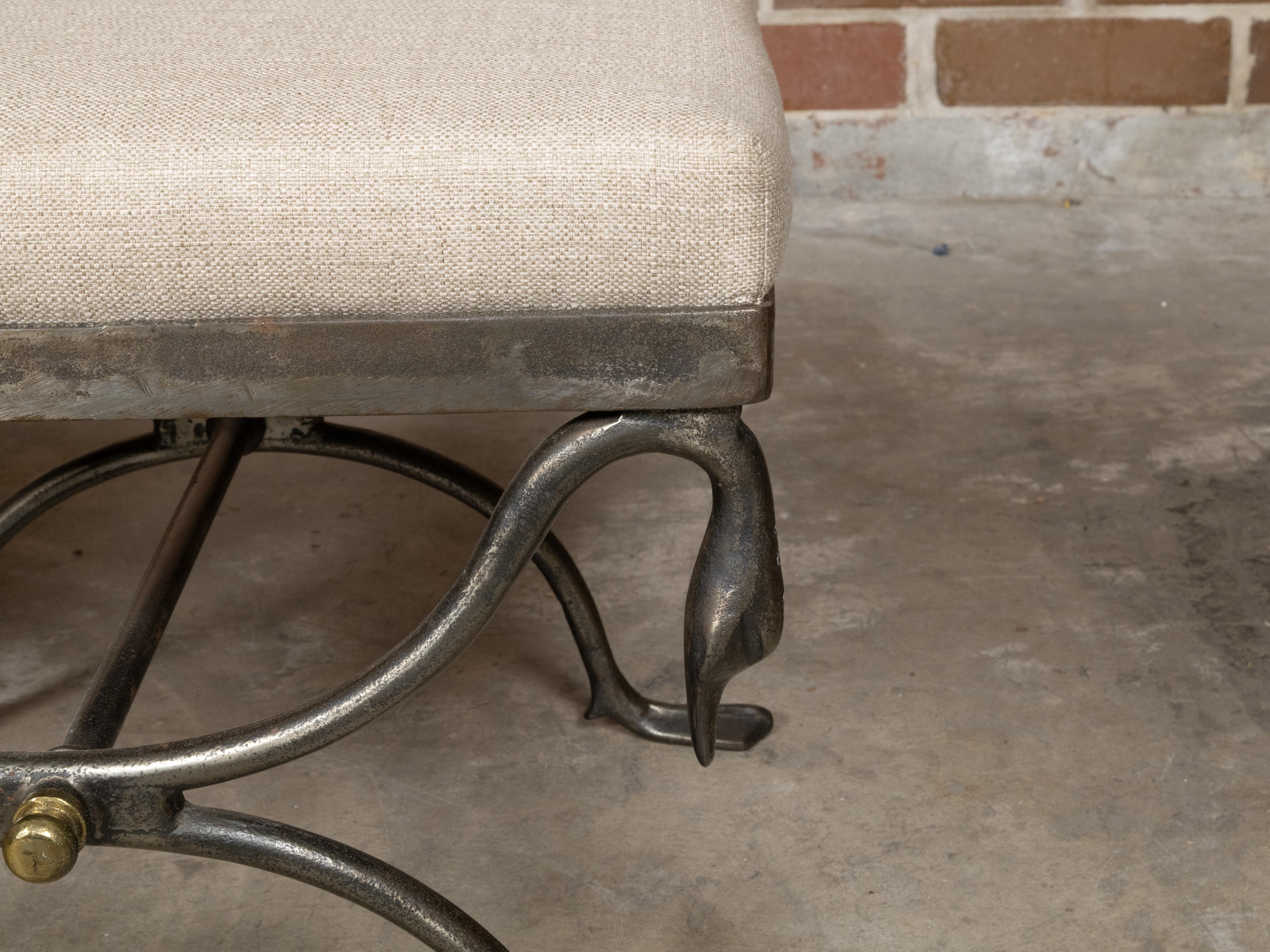 Pair of Midcentury Italian Steel Swan Neck Stools with Custom Upholstery 7