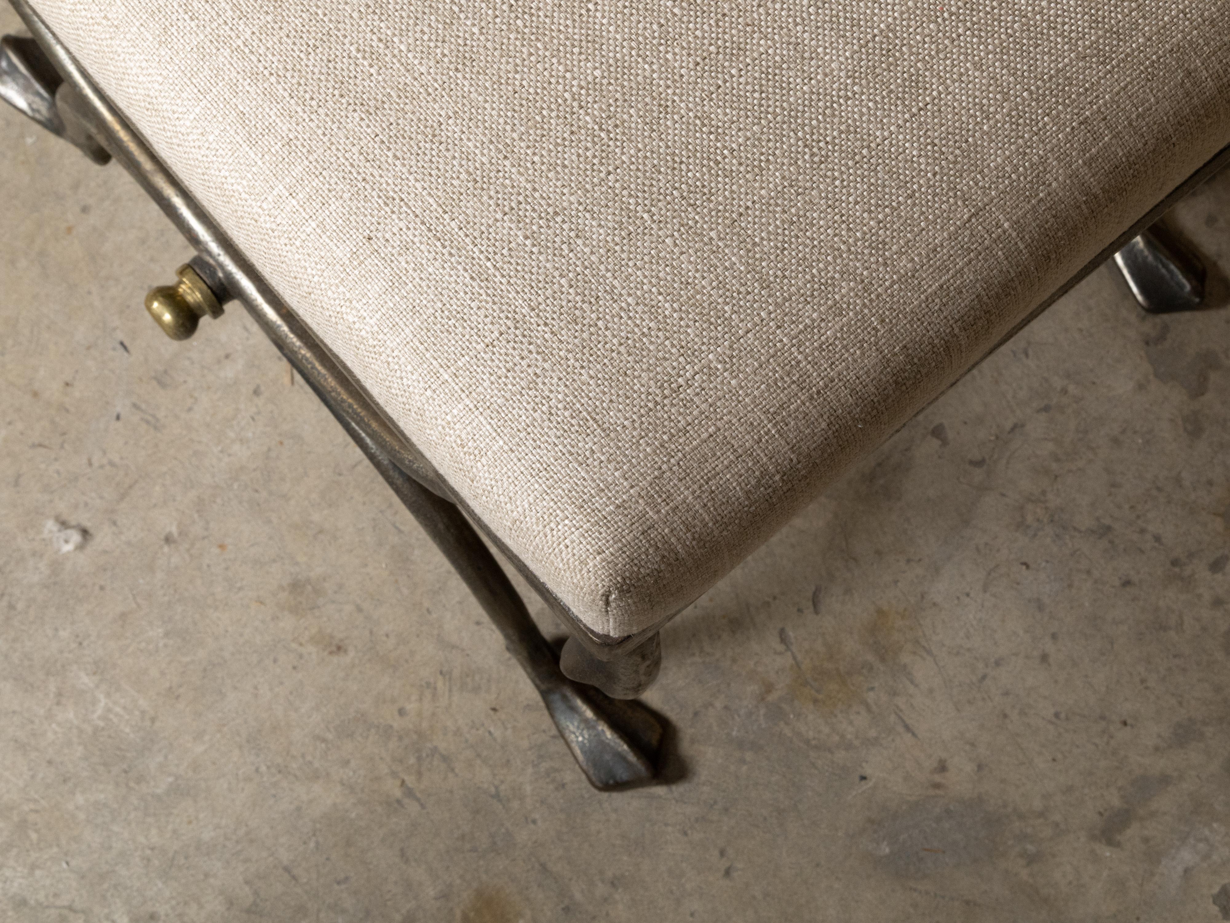 Pair of Midcentury Italian Steel Swan Neck Stools with Custom Upholstery 8