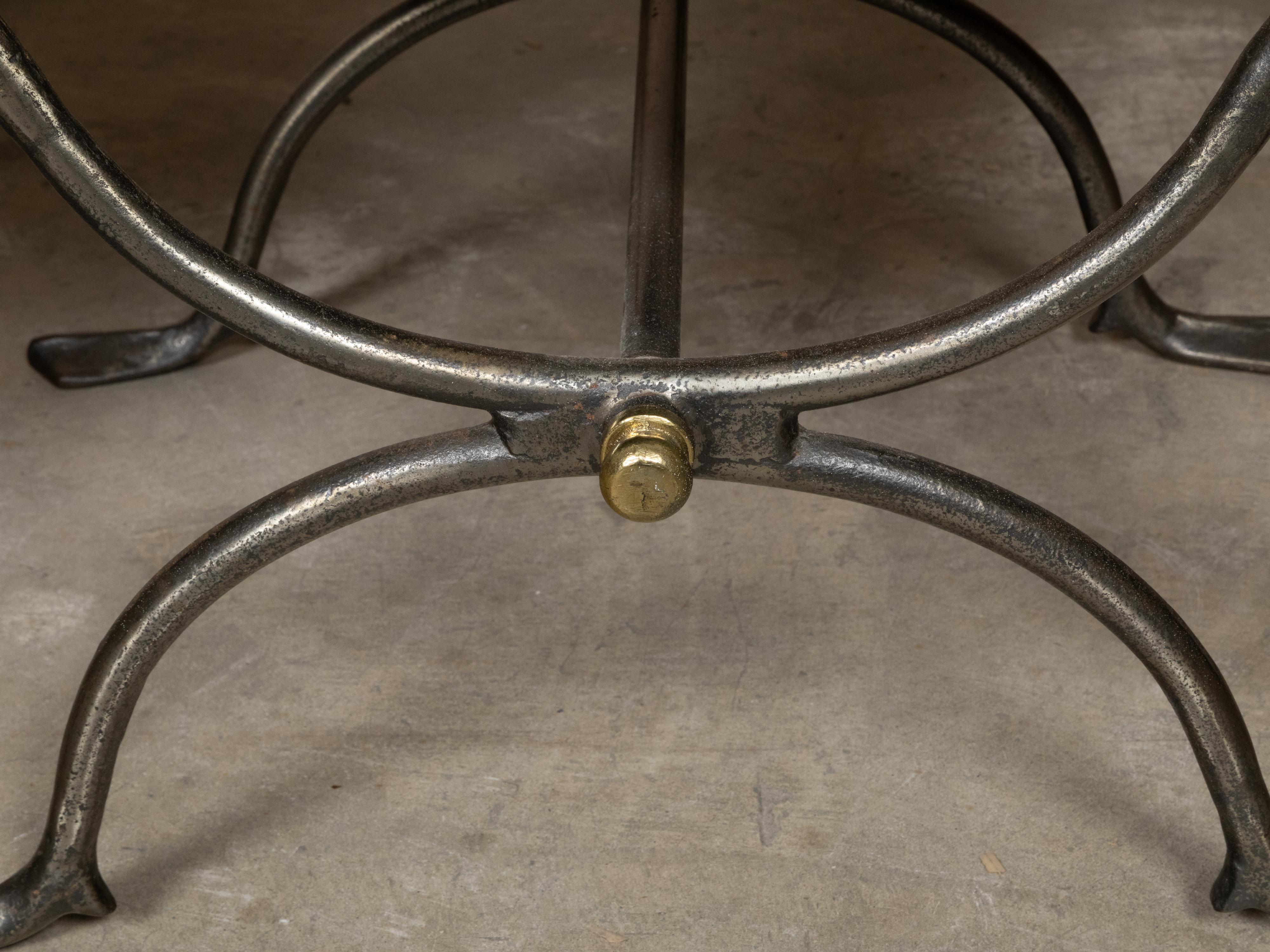Pair of Midcentury Italian Steel Swan Neck Stools with Custom Upholstery 5