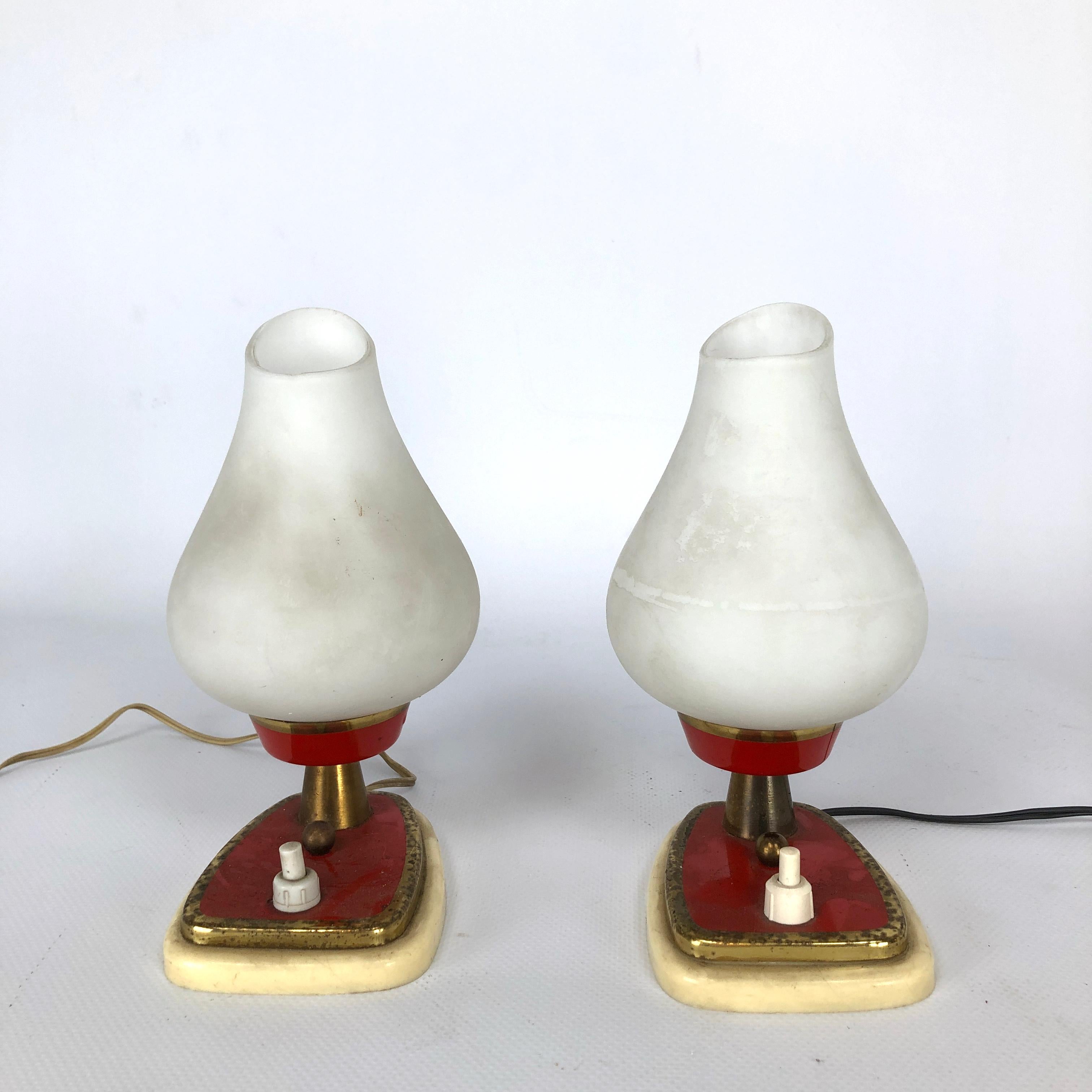 Original vintage condition with evident trace of age and use. They can be used both as table lamp or sconces. Full working with EU standard, adaptable on demand for USA standard.